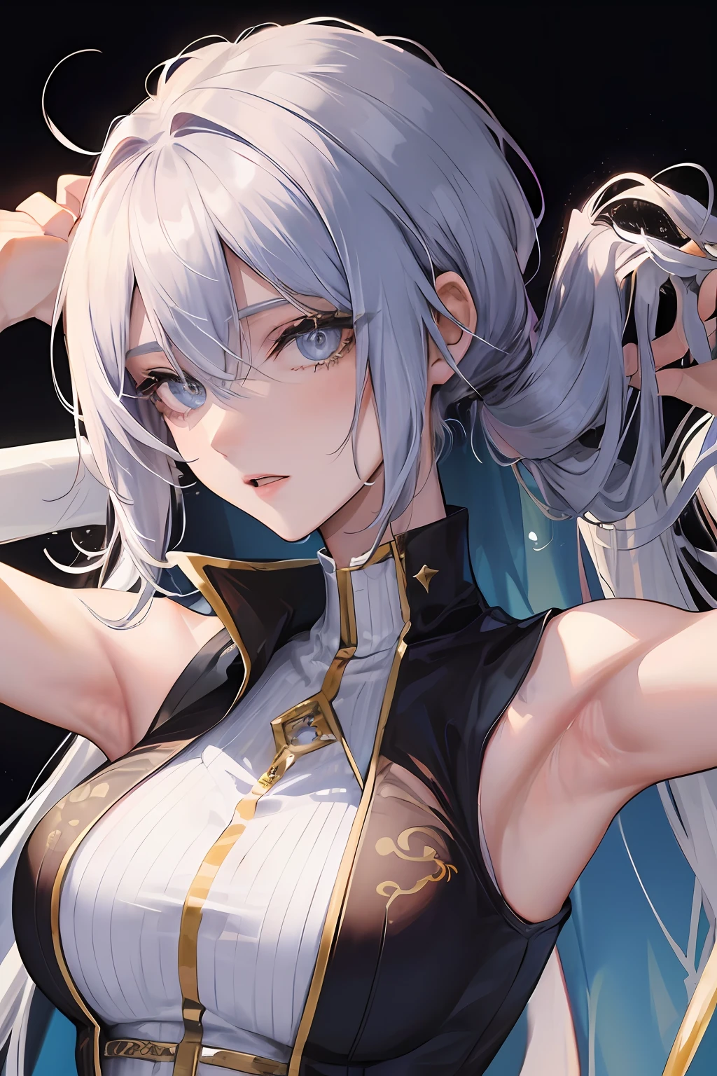 ((best qualtiy,8k,tmasterpiece:1.3))Kizi,Beautiful woman with random hairstyle with emphasis on slender abs oversized vest Super detailed face,Detailed eyes,二重まぶた,Armpits