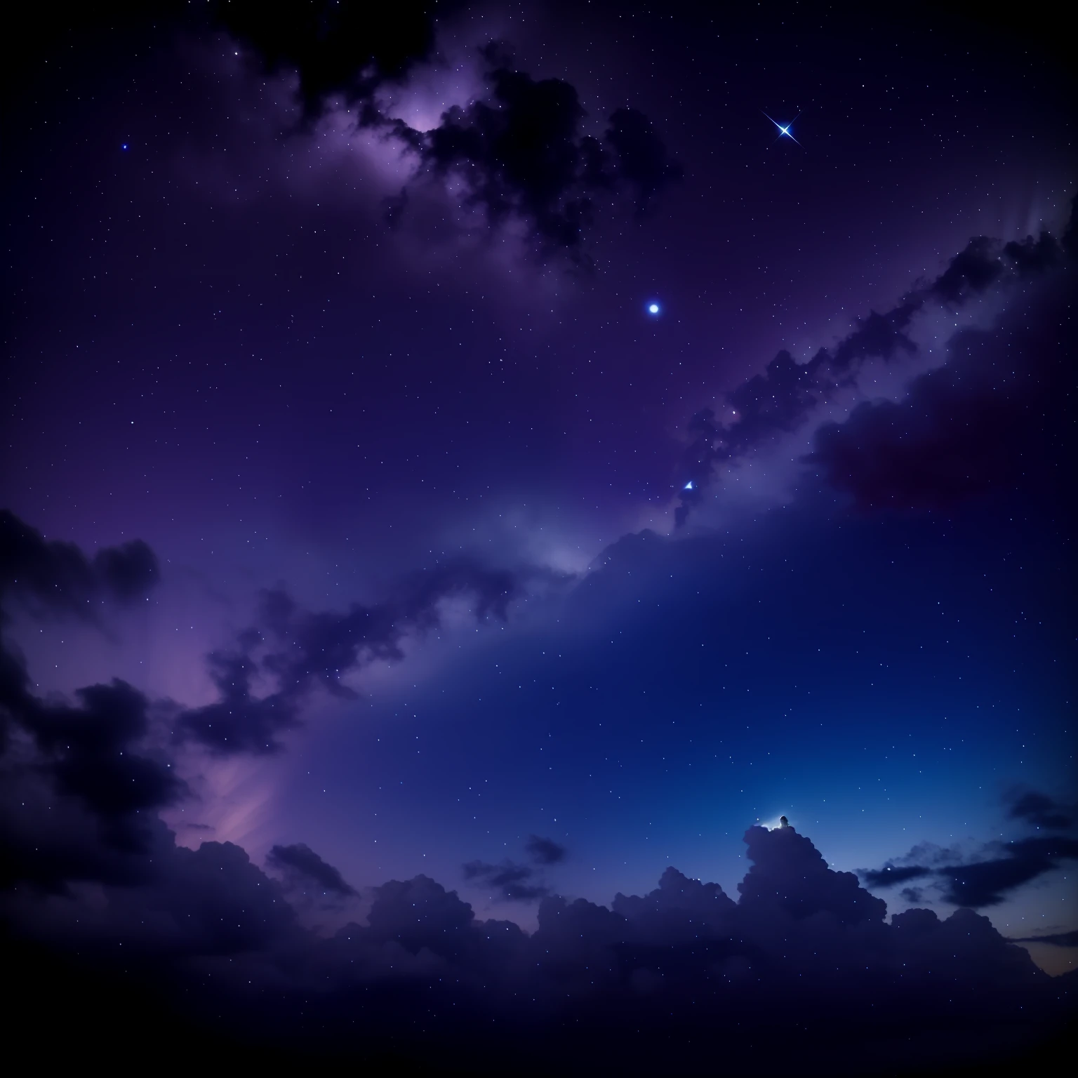 Tanoue，Black sky，The stars radiate sparkle，Warm clouds，A toddler in short sleeves looks up
