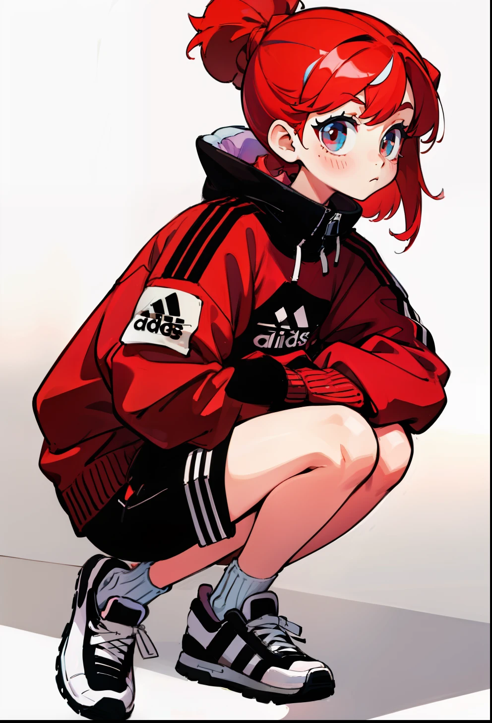 Pastel red hair, 1Girl, Adidas Clothing