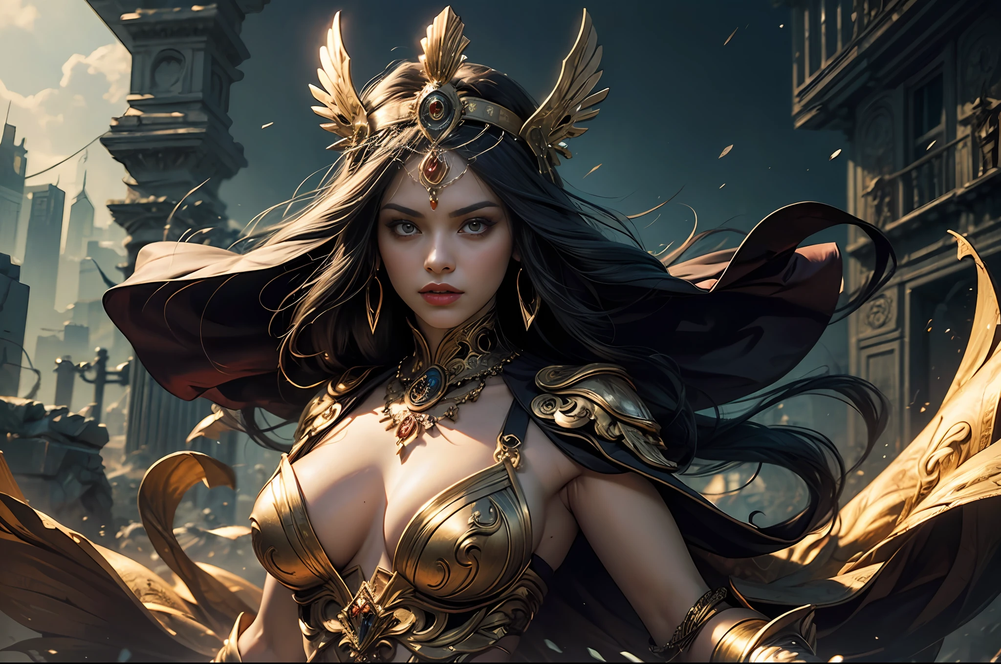 (great artwork, best quality) A powerful and destructive woman as a deity of destruction with an imposing presence, (dressed as a goddess): 1.2,