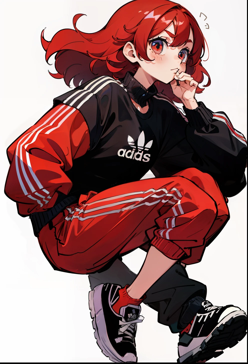 Pastel red hair, 1Girl, Adidas Clothing