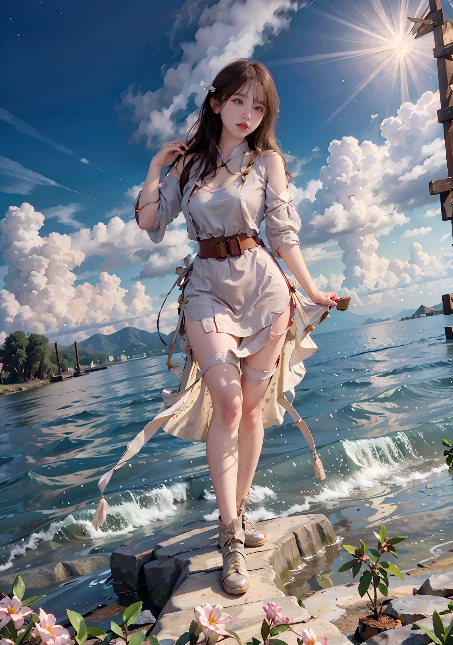 A medieval-style belt,Complex and cumbersome belts,Medieval style boots,A laurel of Western style,Metal shoulder pads,Everything is perfectly outfitted。