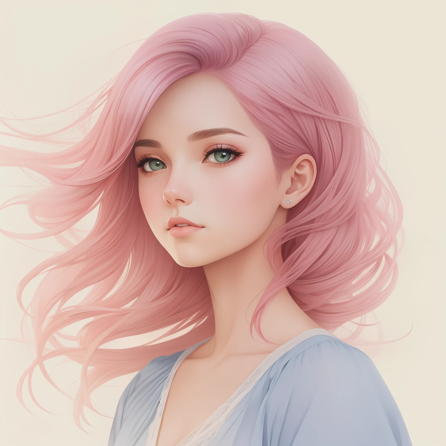 um desenho de uma mulher com um cabelo rosa e uma camisa listrada, desenho colorido, colorful sketch, No estilo de arte de Bowater, aquarela artstyle, full-colour illustration, color digital illustration, Lois van Baarle e Rossdraw, Procreate Illustration, arte dos desenhos animados, Amy Sol no estilo de, full-colour illustration, retrato colorido