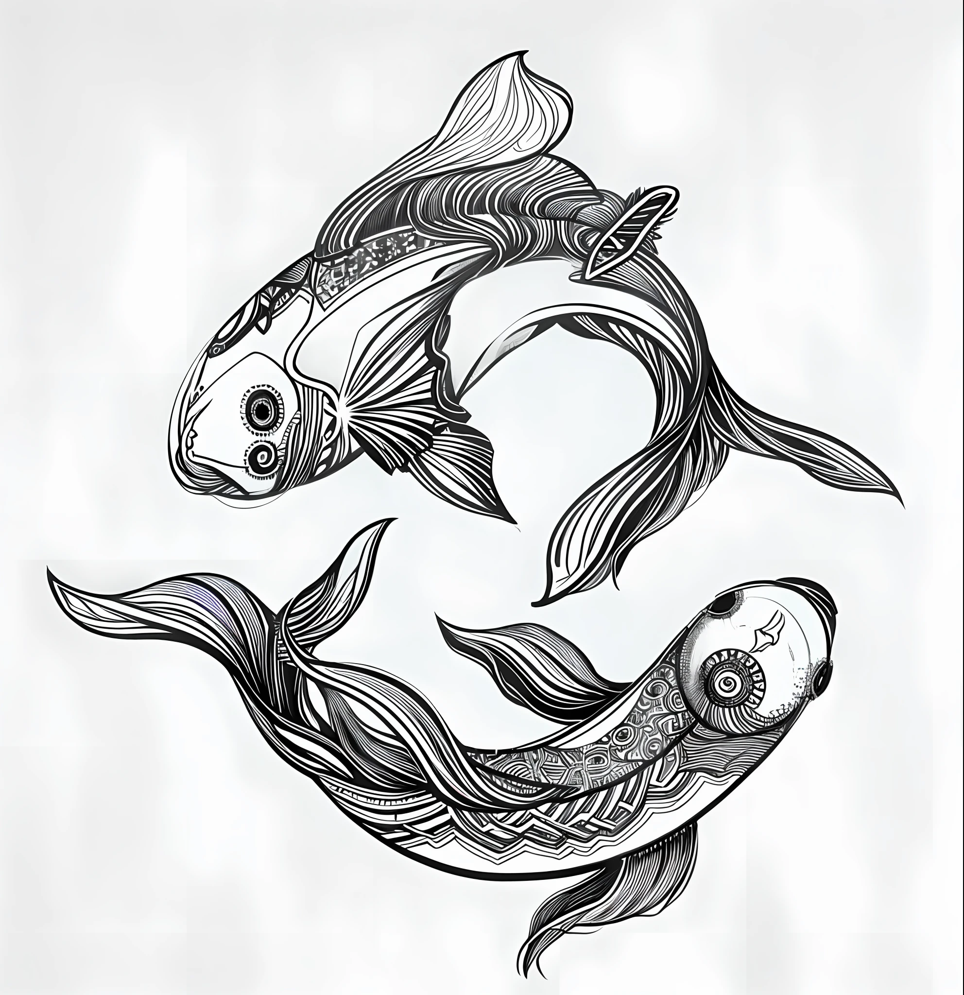 Pisces, Line - Art,fine line art, extremely fine ink lineart