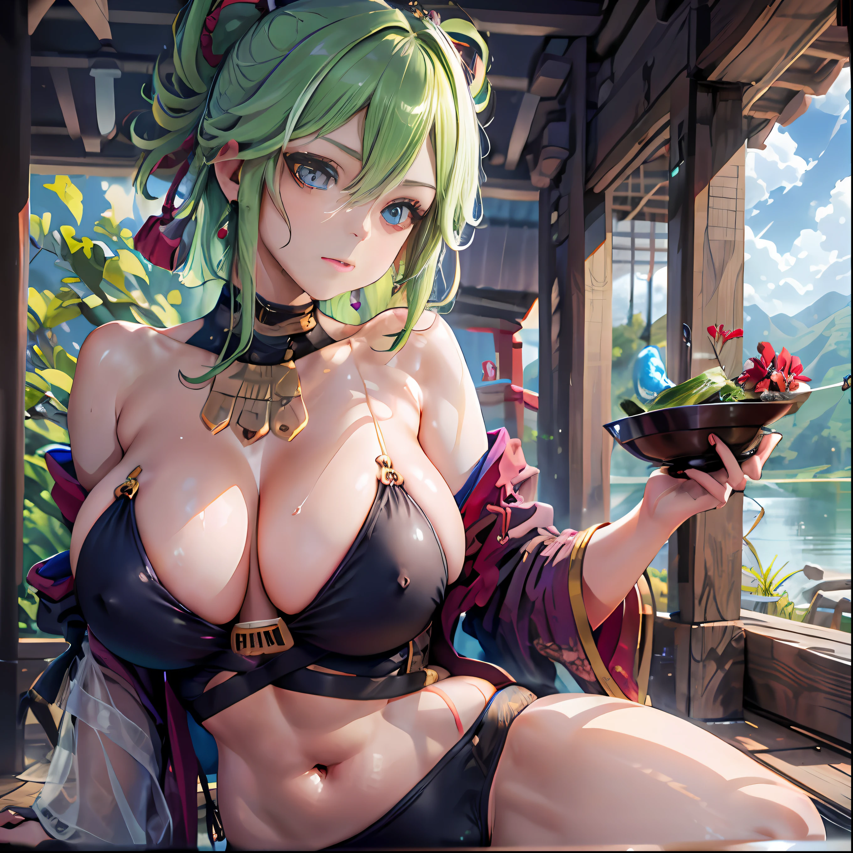 (NSTDA.:1.2), (10, beste-Qualit, master-piece: 1.4), ultra-high resolution, (lifelike, photorealistic portrait: 1.48), 20 age, Cute Girl, (See through the microcolor bikini beetle:1.11), Famous Japanese actors, gigantic breasts, Blue Eyes, Head tilt, cowboy shot, from the side, looking at the audience, expressionless, Beautiful lake, Zeiss 150mm F/ 2.8 Hasselblad, In Japanese shrines, Whole body, foot, Ultra-Wide Angle