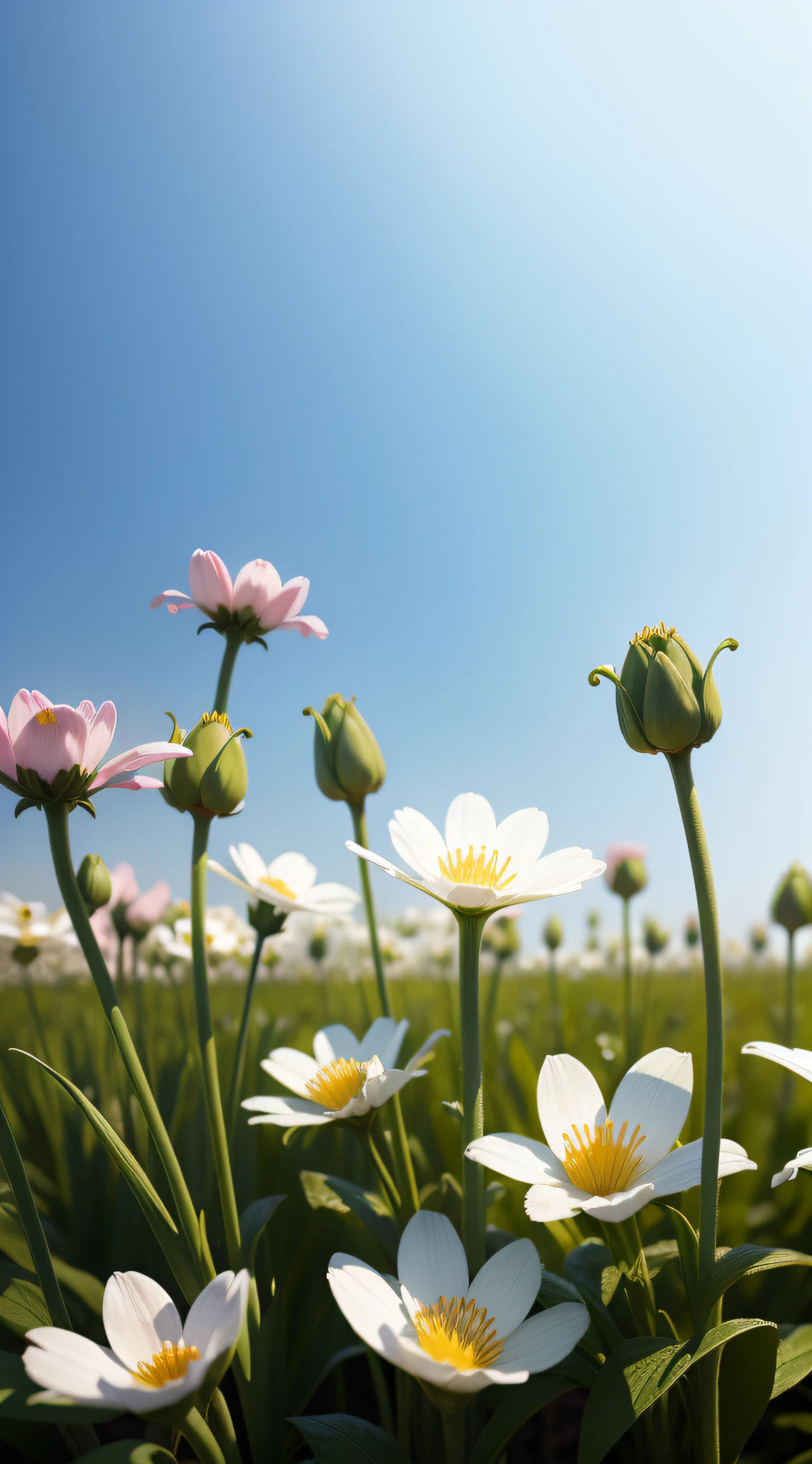 Spring flowers，At 4K resolution，dew，baiyun，blue-sky