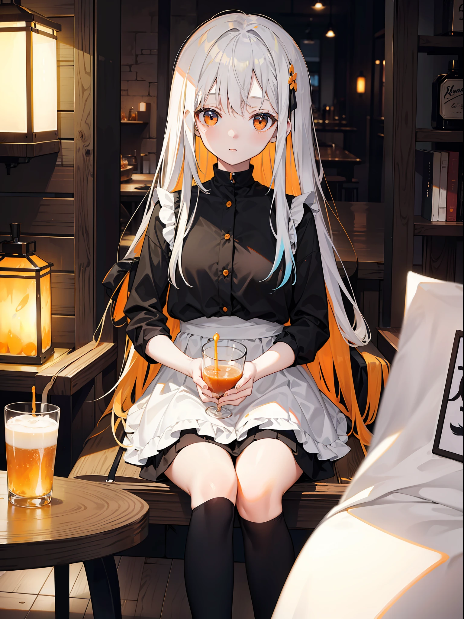 cafes、17 age、girl with、relax、Clear、inner colored、blanche、A black、orange colors