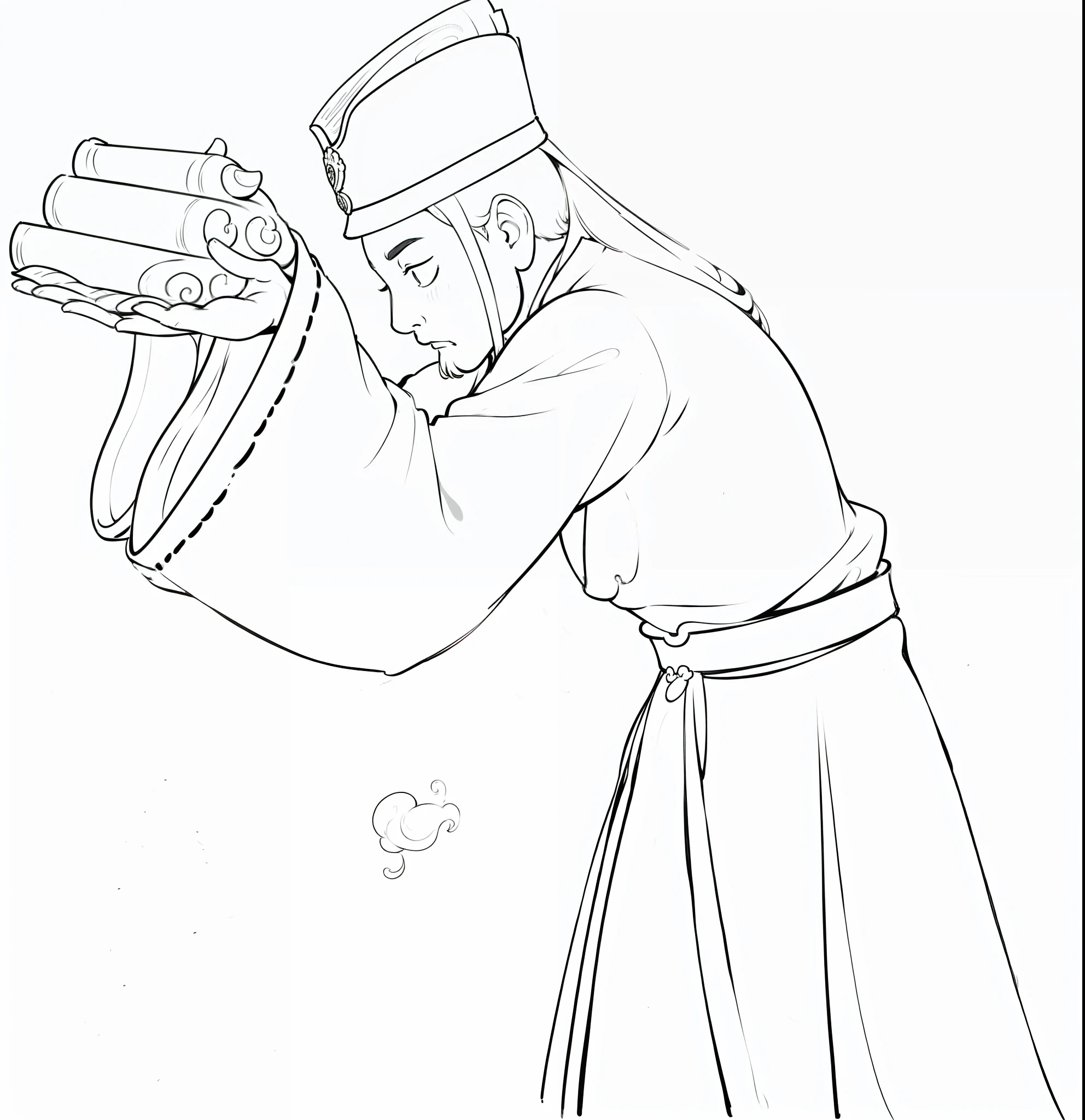 "A illustration,A man in a hat,maximalist details,Storybook style illustration,inspired by Emperor Huizong of Song,Ultra-flat feel,The lines are black,Monochrome performance,In particular, Highlight the black and white manuscript effect,The background is predominantly simple,Painting with white background as background"