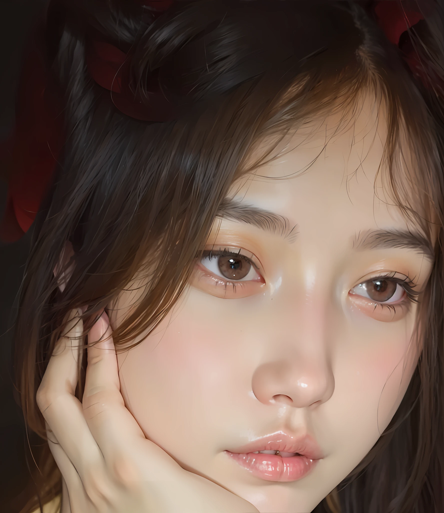 there is a young woman with long hair posing for a picture, young adorable korean face, guweiz, girl cute-fine-face, jaeyeon nam, artwork in the style of guweiz, with cute - fine - face, young cute wan asian face, ulzzang, young asian girl, young cute face, with cute doting eyes