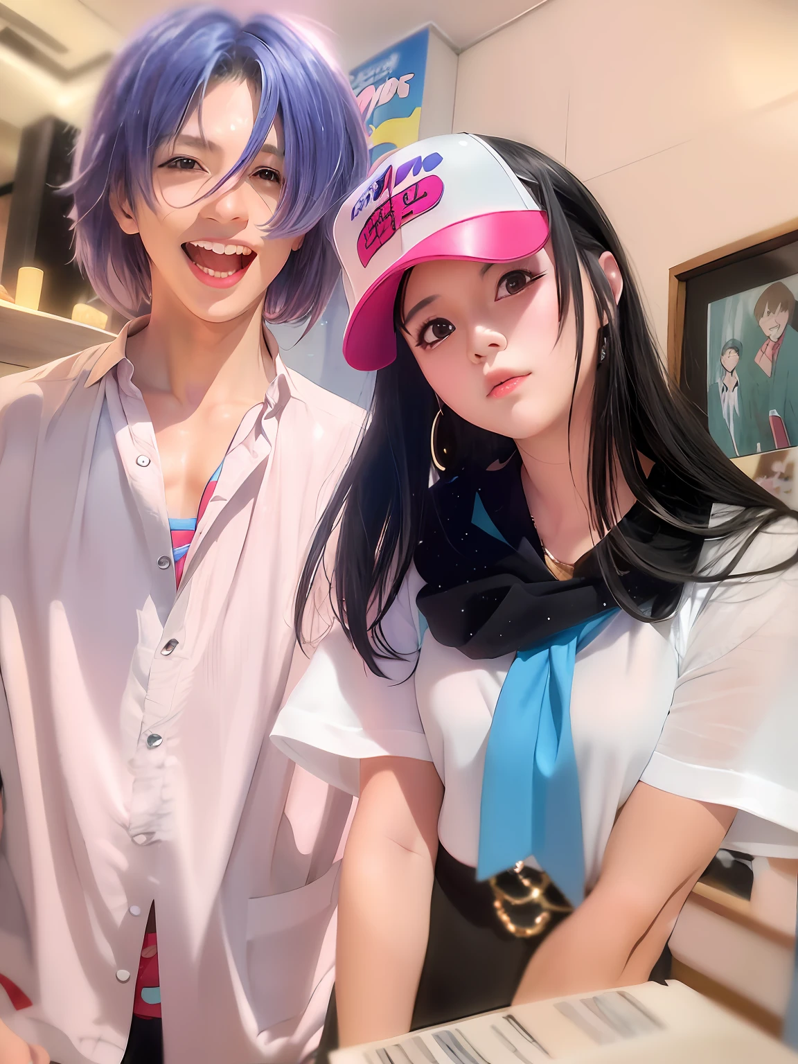 anime characters posing for a picture with a woman in a tie, 90s anime style, 9 0 s anime style, 9 0 s anime art style, 9 0 s anime aesthetic, 2 d anime style, in anime style, in an anime style, in the art style of 8 0 s anime, as an anime character, anime thai girl