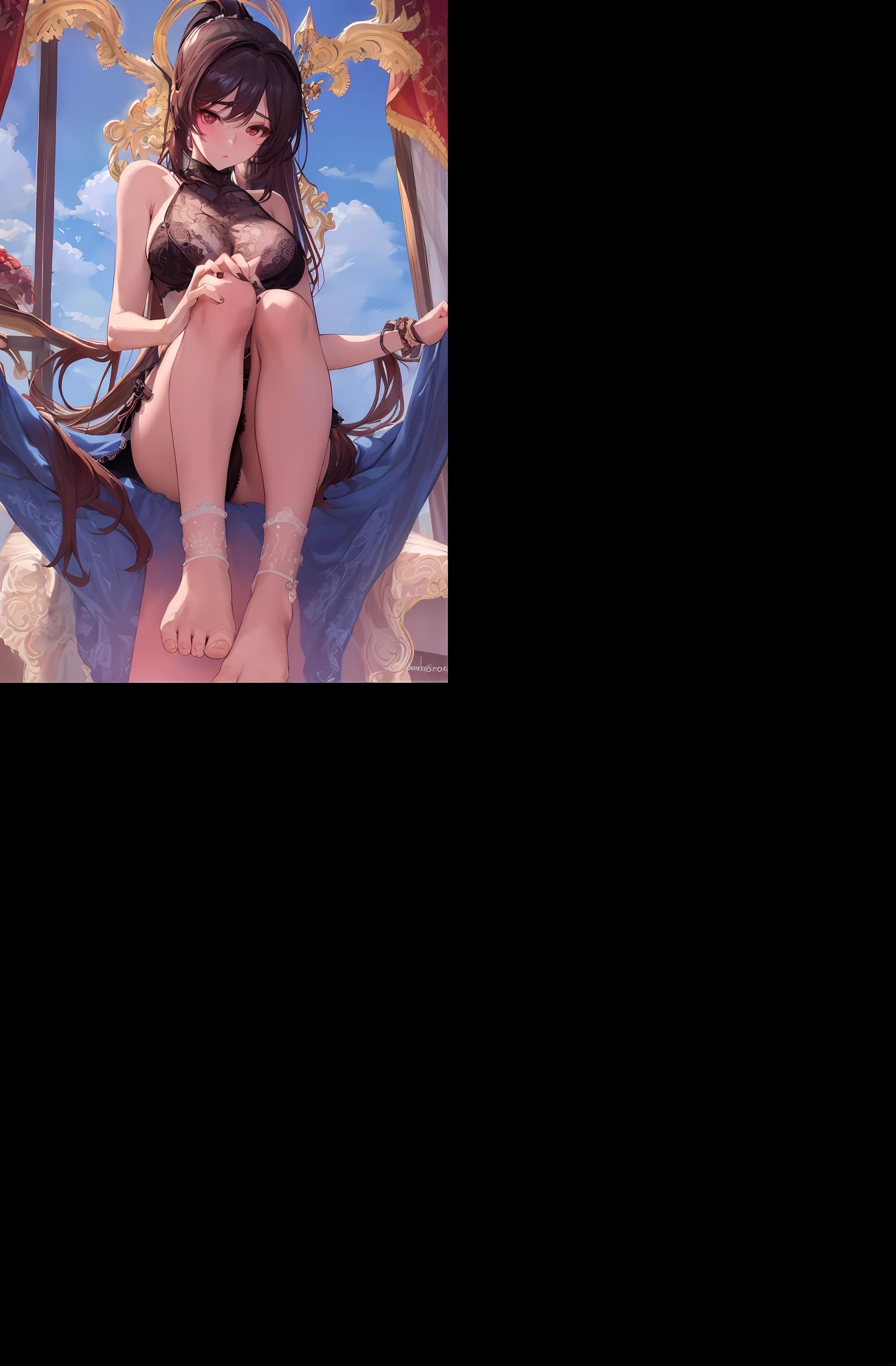 ((4k,masterpiece,best quality)),cabelos preto e longos,flatchest,adolable,shuimobysim,The barefoot,