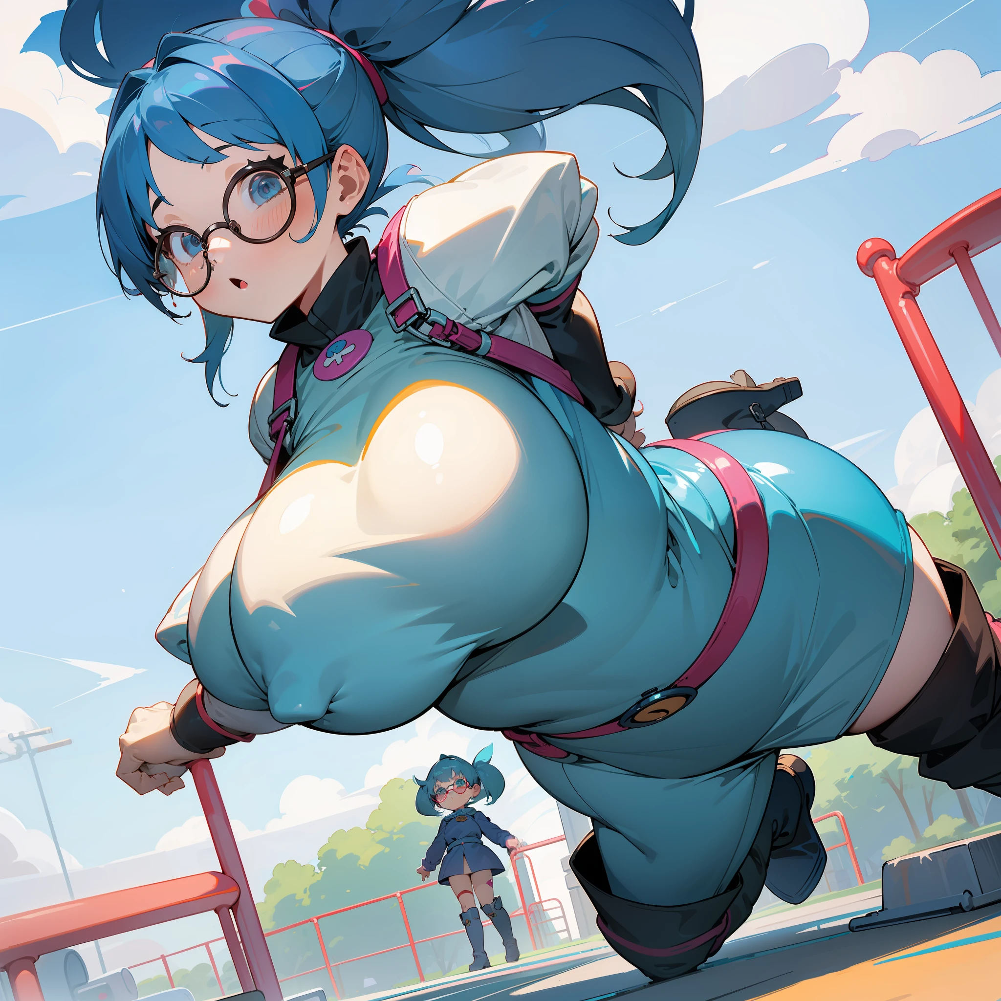 「Oopsy Playground Equipment」The playground equipment called、It was like a huge breast.。Its shape is、Draw soft, rounded curves、Painted in flesh color、Even the nipple-like protrusion was reproduced。ddlers、Blue-haired、Big round glasses、poneyTail、long boots、girl with、