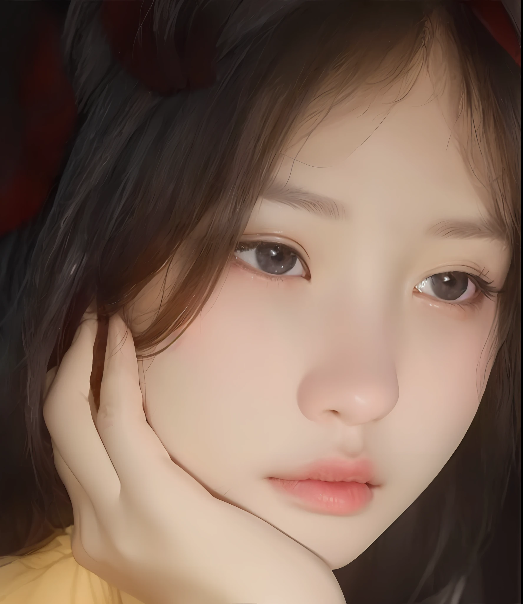 there is a young woman with long hair posing for a picture, jaeyeon nam, young adorable korean face, blackpink jennie, with cute - fine - face, girl cute-fine-face, wan adorable korean face, young cute wan asian face, with cute doting eyes, young asian girl, with round face, jinyoung shin, yanjun chengt, young cute face