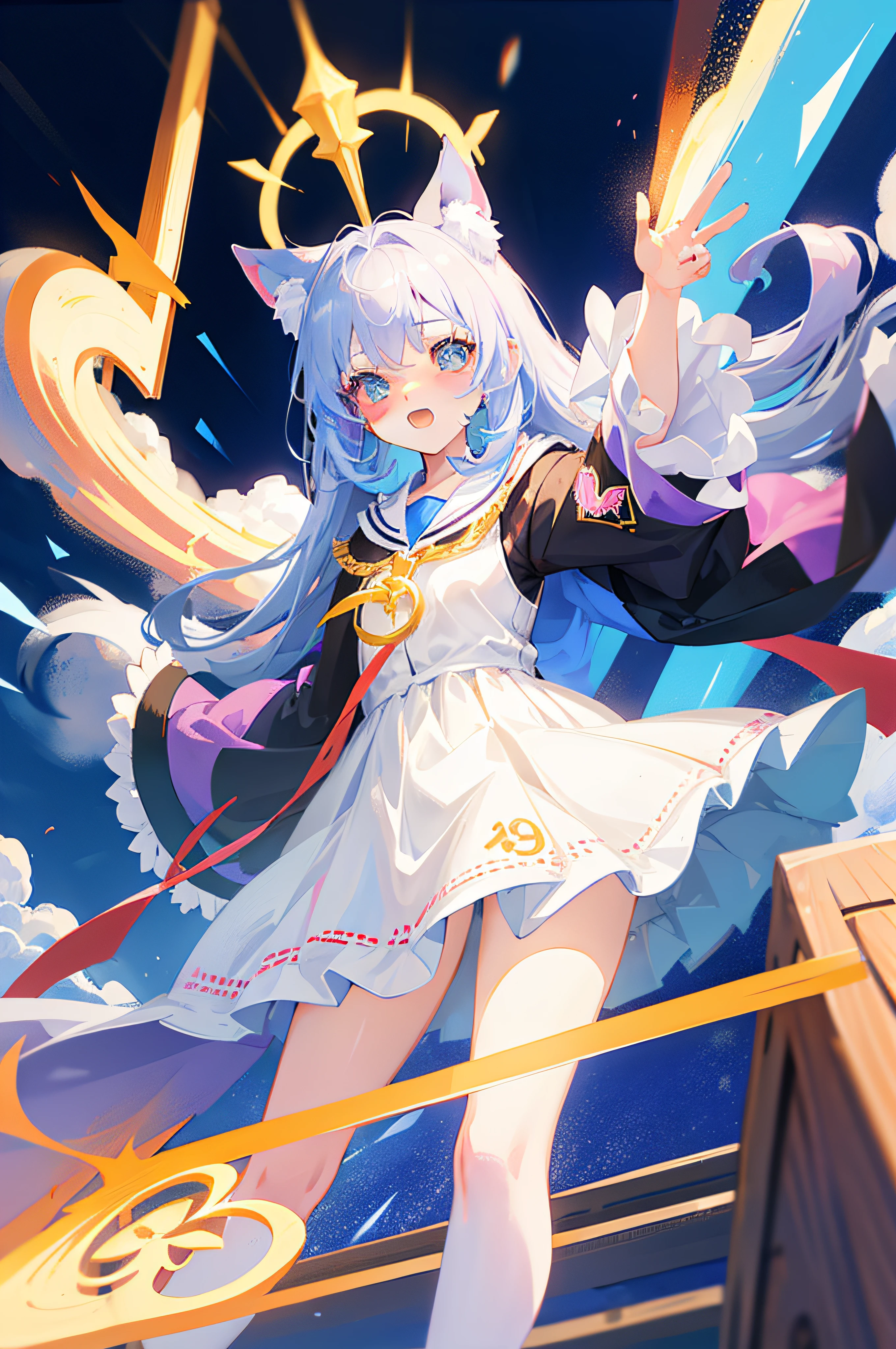 logo,cat girl,anime style,upward、high quality,8k,priestess,white fur,