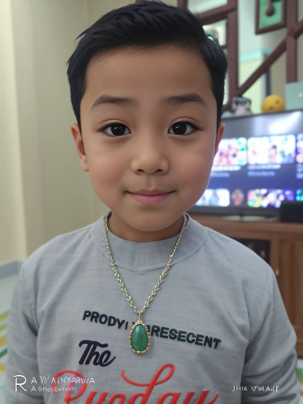 arafed boy with a necklace and a necklace with a green stone, inspired by Abidin Dino, wearing several pendants, jade tiara and necklace, nivanh chanthara, yanjun chengt, 4, potrait, 5 years ant, thawan duchanee, ayan nag, profile picture 1024px, very handsome
