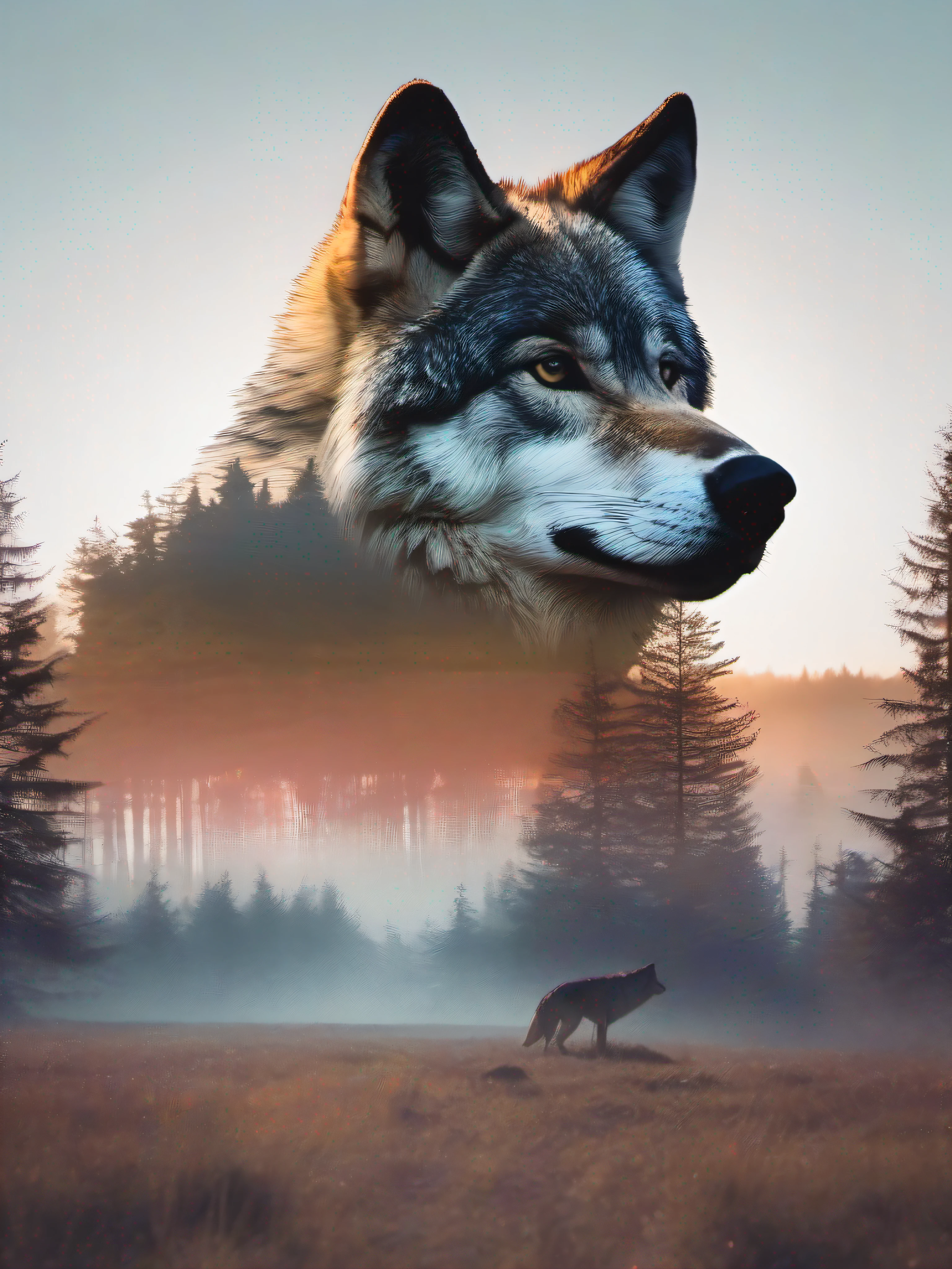 Double Exposure Cinemagraph, wolf, nature