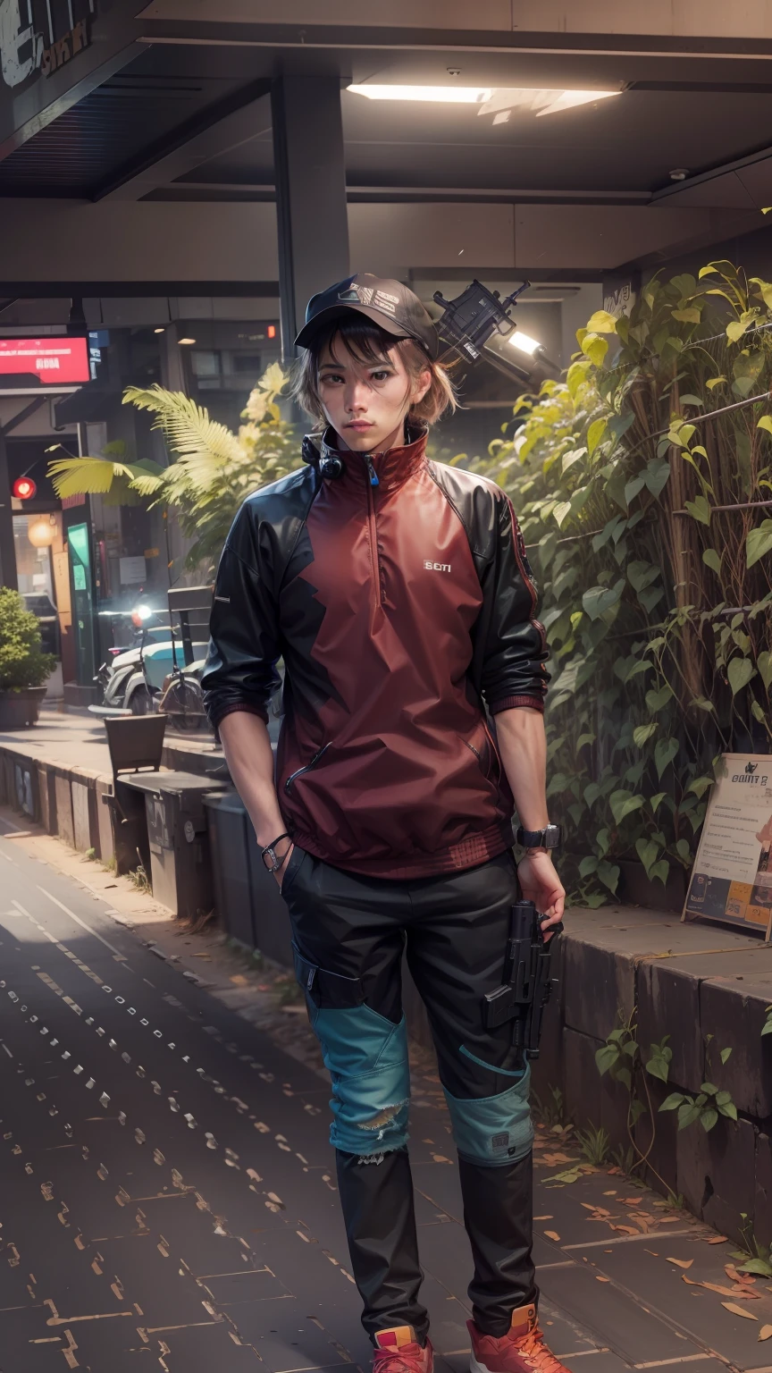 danim jacket with gun