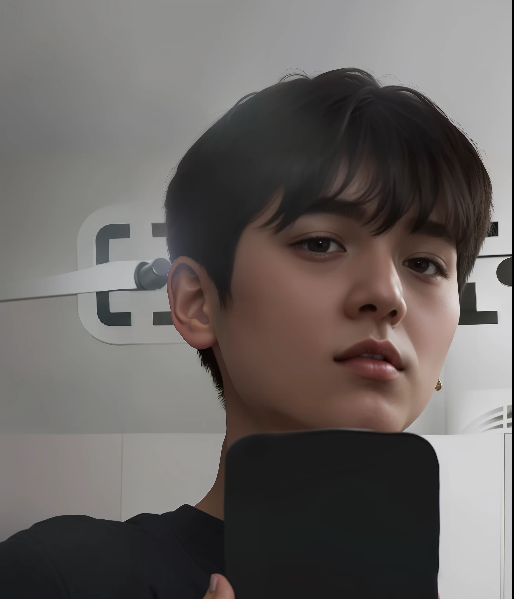 there is a young man taking a selfie in a mirror, 1 7 - year - old boy thin face, 1 6 years old, 18 years old, boy thin face, 2 2 years old, cai xukun, 2 3 years old, yanjun chengt, 21 years old, loong, jinyoung shin, inspired by jeonseok lee, with short hair