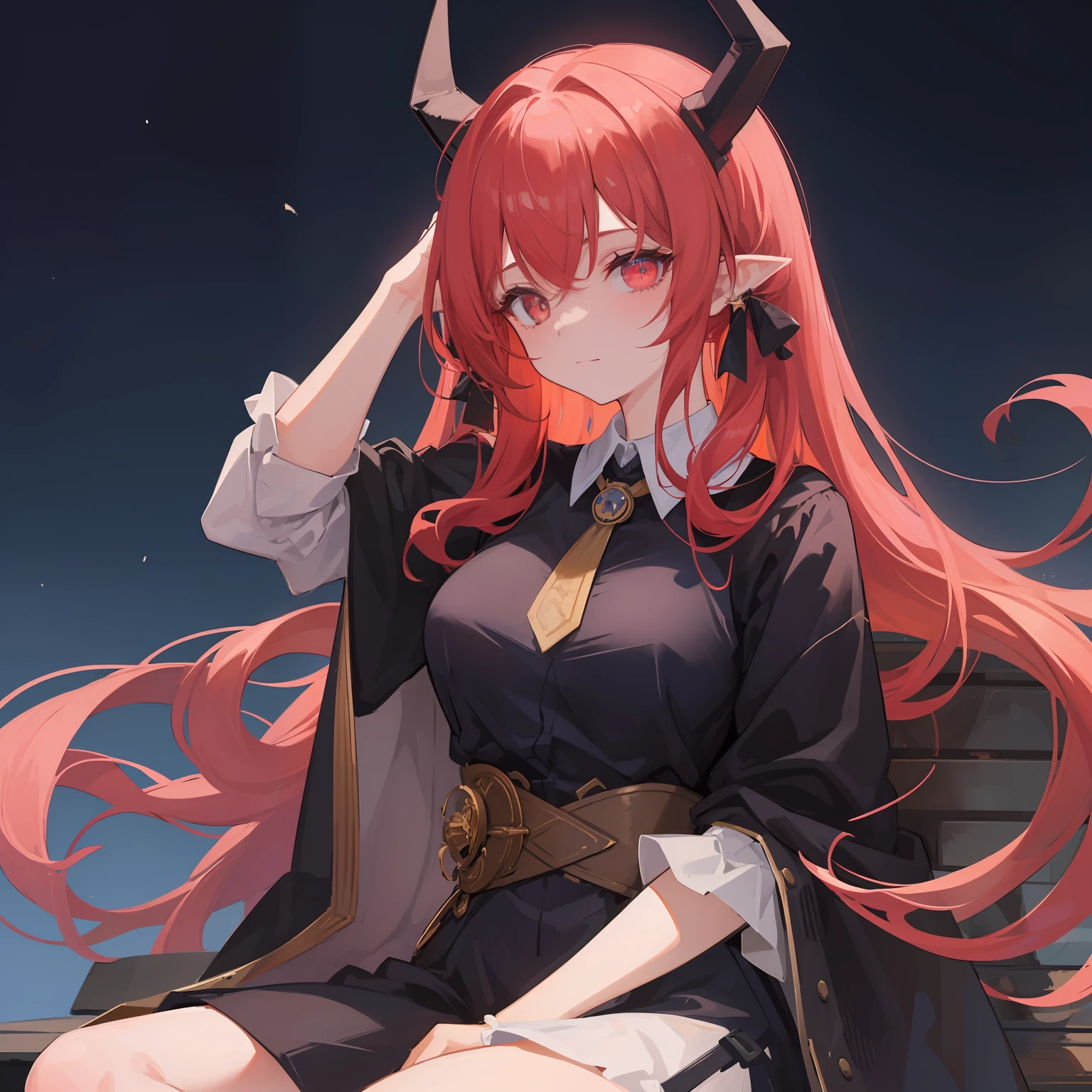 top-quality、ultra-detailliert、An ultra-high picture quality、超A high resolution、Anime Art、Ultra-detailed anime art、1 beautiful boy and 1 beautiful girl、Sitting on a bench、Man with red hair、Cyan hair girl、Cool Face Guy、Beautiful girl with cute face、Very red-eyed man、Luminescent eyes、girl with white eyes、a man in a black outfit、Girl in blue waistcoat、nigh sky、starrysky、Shy girl、Man Laughing、Beautiful girl with big breasts、Sexy Beautiful Girl、Cat-eared girl、Man with Devil's Horns、Girl with angel ring on head、Looking at each other、nigh sky、The starry sky is beautiful、shooting stars