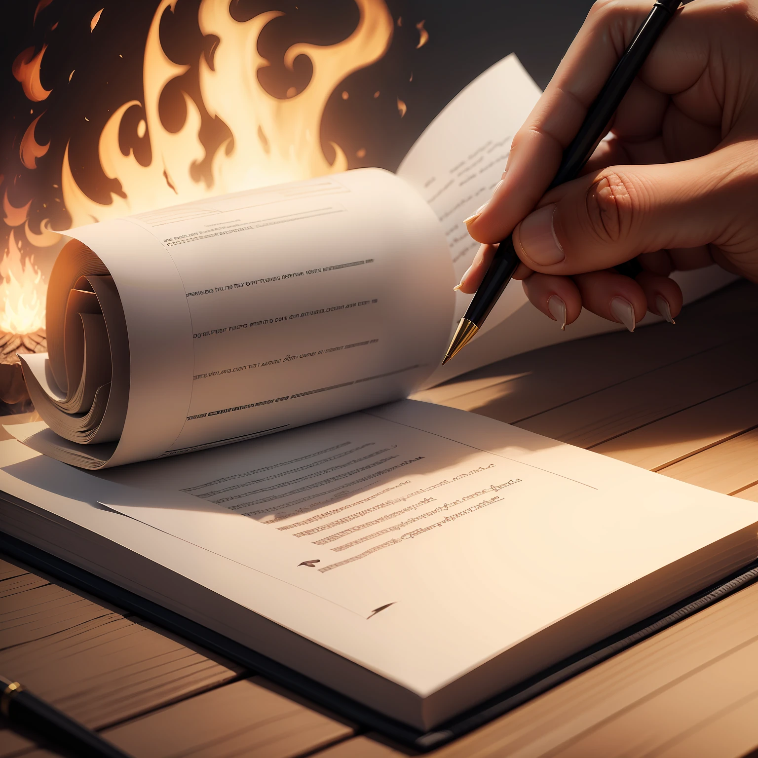 Papel de contrato pegando fogo
