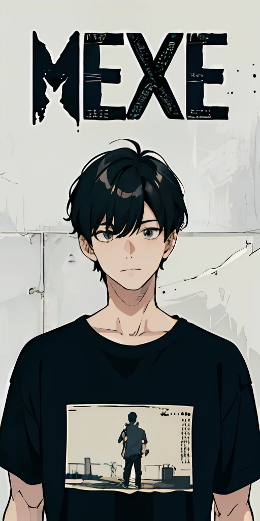 (top-quality、masterpiece)、1 boy、A stunning、manly、tshirts、concrete、The head is square、The head is concrete、Concrete Man、Texto、charted、advertisement、magazine title