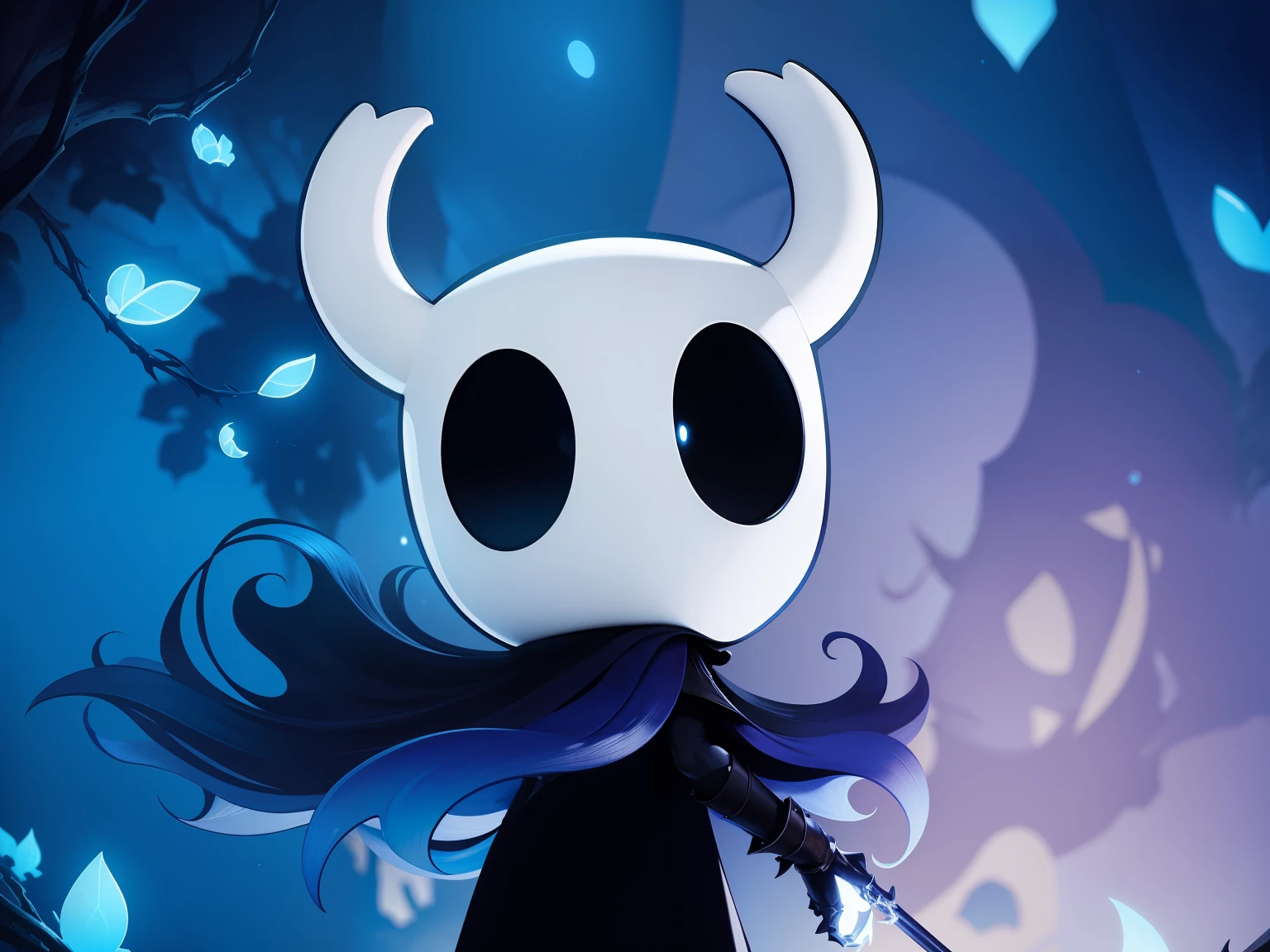 hollow knight, cavaleiro vazio, pintura realista, jogo, full hd, 4k, brilho, olhos negros