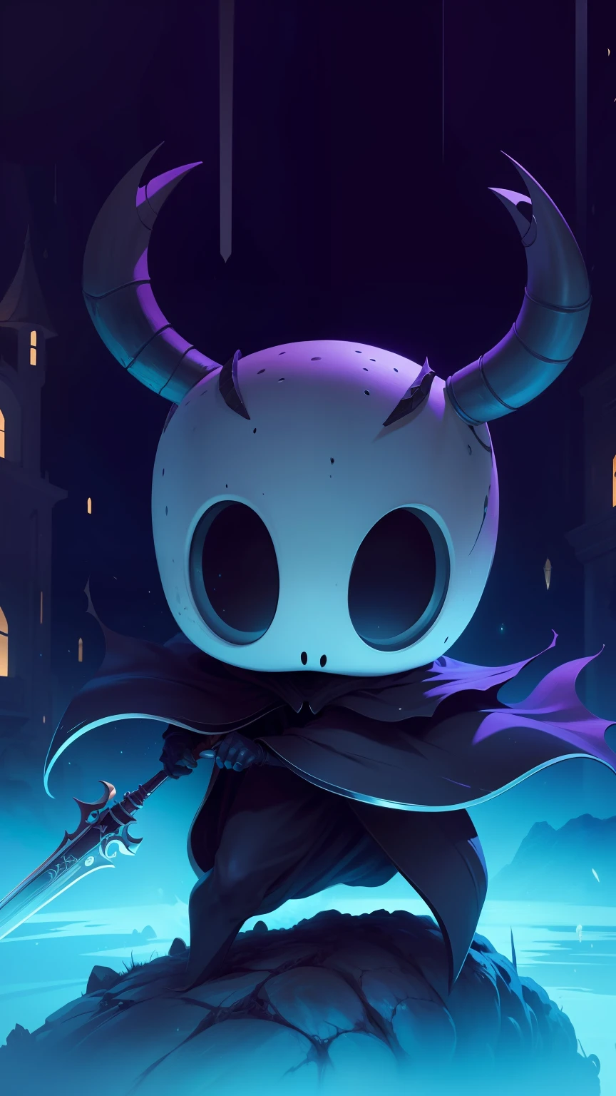 hollow knight, cavaleiro vazio, pintura realista, full hd, 4k, brilho, olhos negros
