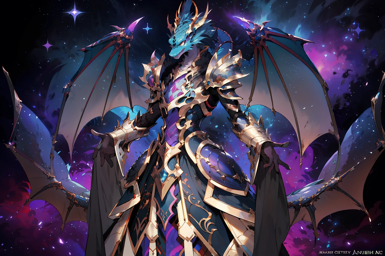 a close up of a person with a dragon like costume, shadowverse style, beautiful celestial mage, dragon knight, an epic majestical degen trader, draconic looking armor, epic fantasy art style hd, aurelion sol, detailed fantasy art, colossal dragon as background, dragon armor, clothed in ethereal battle armor, clothed in ethereal armor