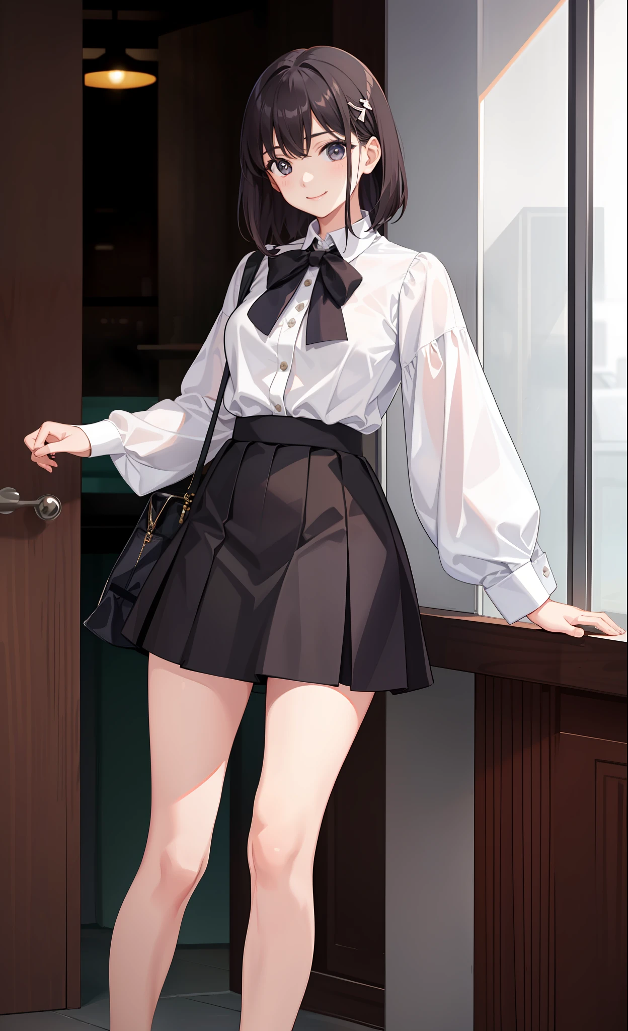 1girl in、A smile、The shirt、Blouse、skirt by the、(small tits)Chilarism、