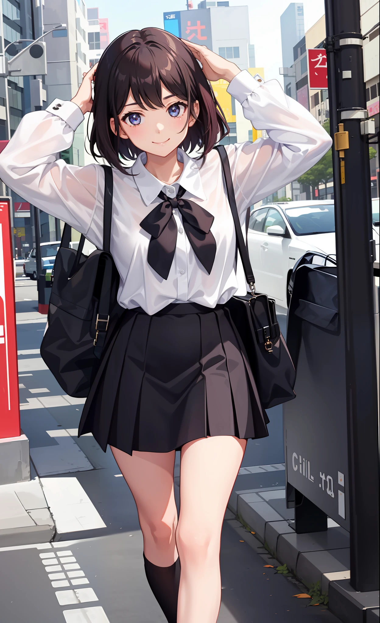 1girl in、A smile、The shirt、Blouse、skirt by the、(small tits)Chilarism、