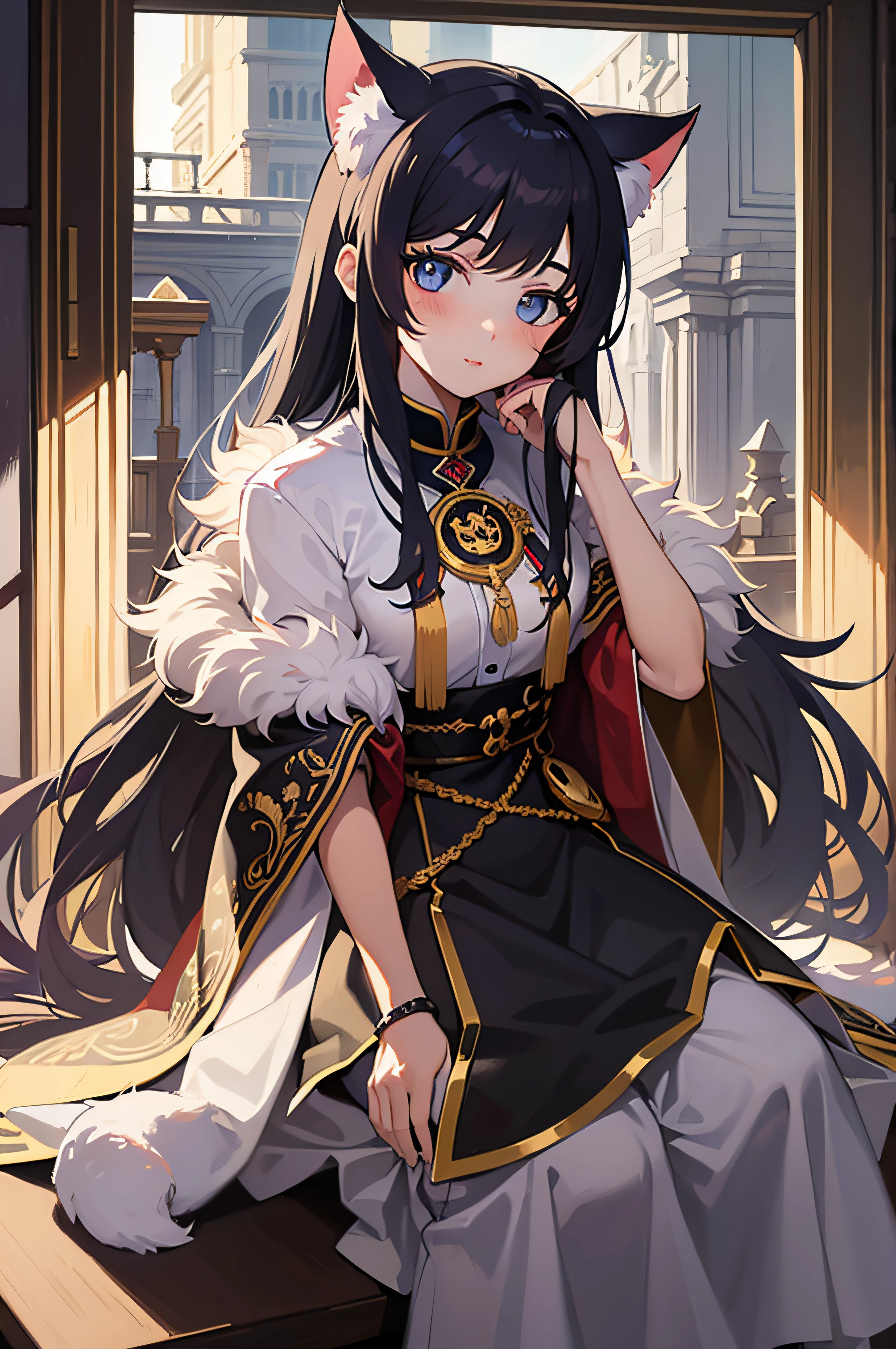 flags,Cat girl,style of anime,Upp,high high quality,8k,high priestess,White fur,teens girl,Delicate and deep eyes,