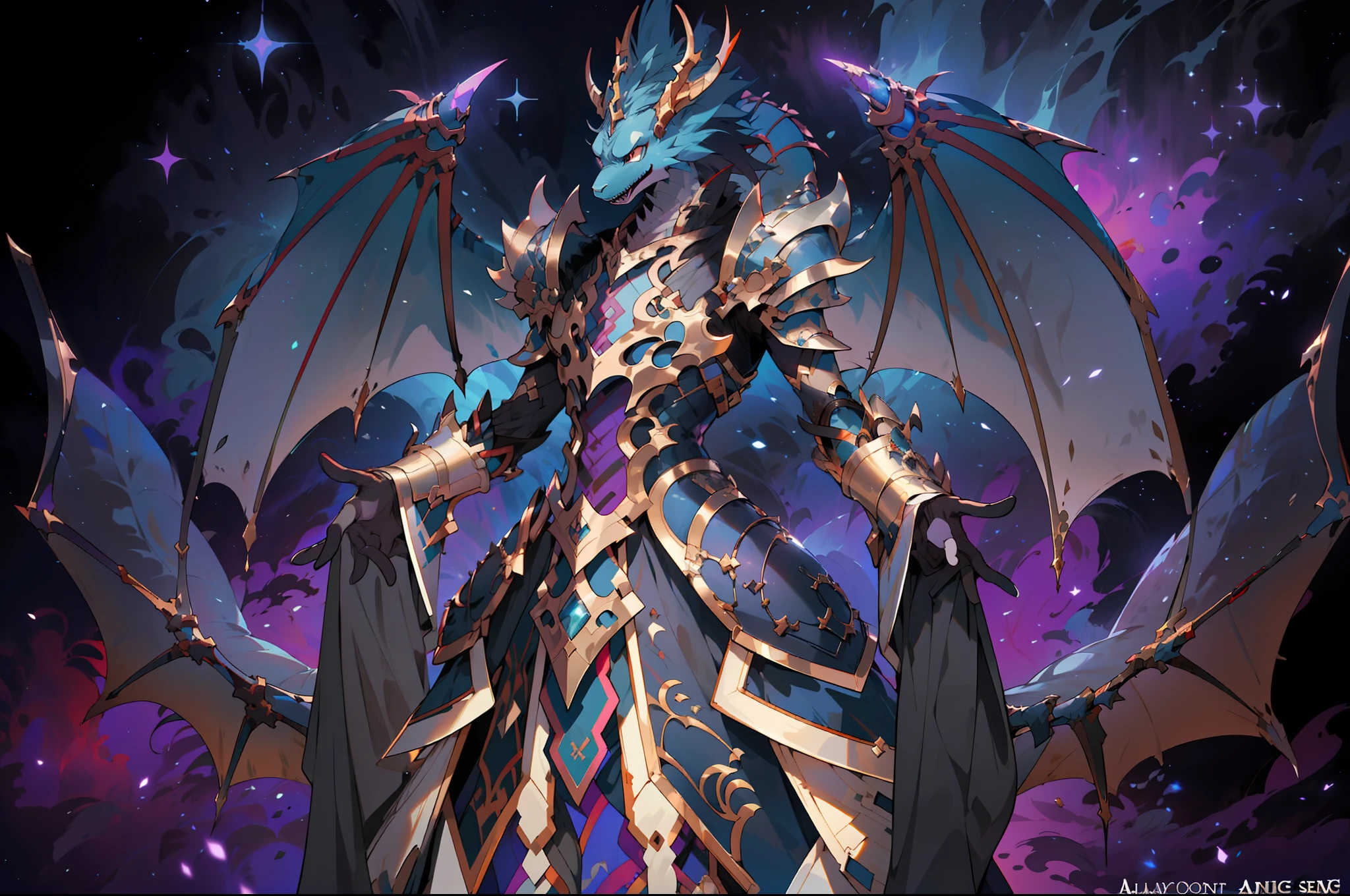 a close up of a person with a dragon like costume, shadowverse style, beautiful celestial mage, dragon knight, an epic majestical degen trader, draconic looking armor, epic fantasy art style hd, aurelion sol, detailed fantasy art, colossal dragon as background, dragon armor, clothed in ethereal battle armor, clothed in ethereal armor