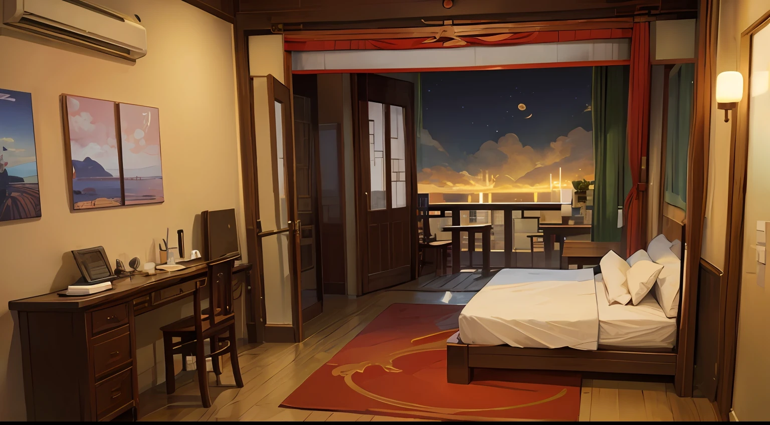 人物：

Chen Jianghai（male people）
Lin Wanqiu（femele）
Scenes：Bedroom in the home，At night, the two slept on wooden beds。
