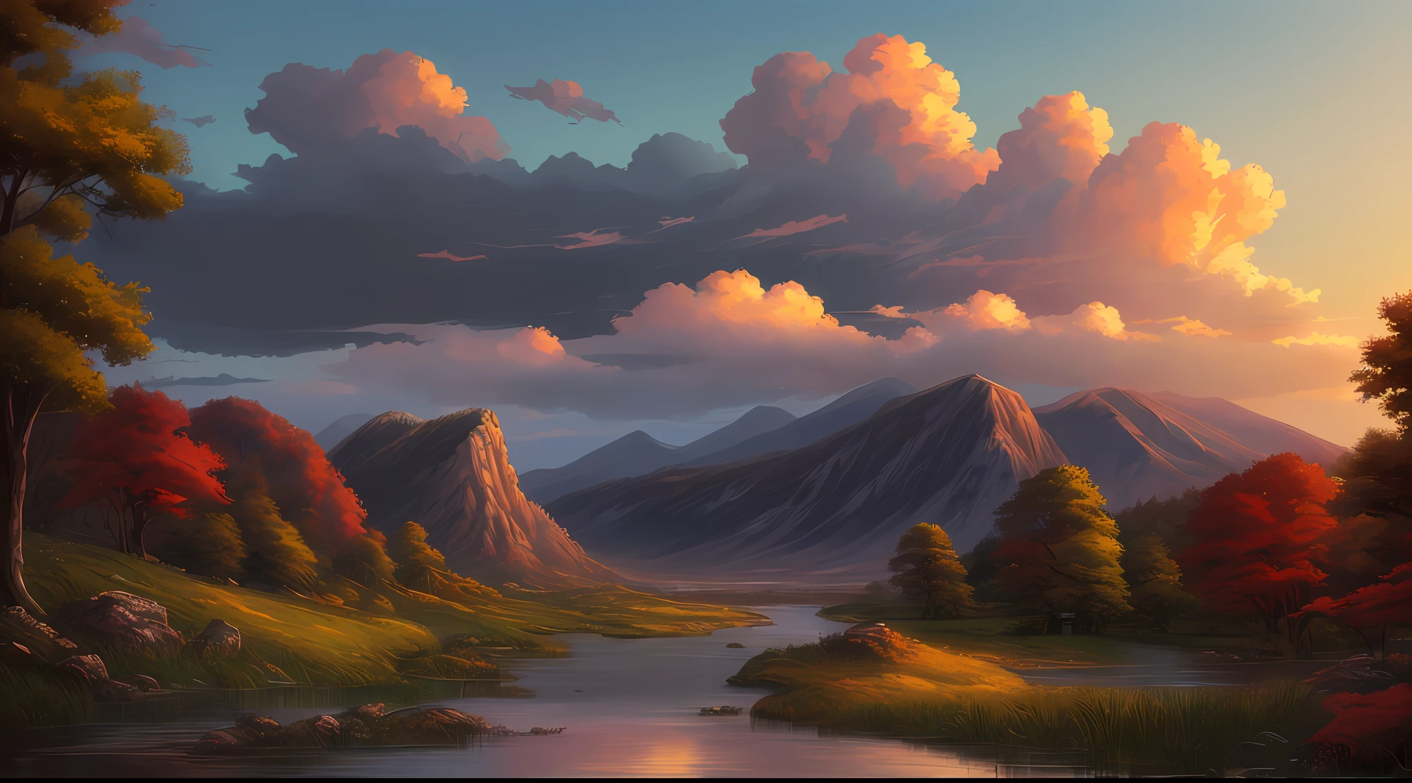 A highly detailed anime illustration,
landscape,
vintage, dreamy, drawing, trending on artstation, UHD, (((by Quentin de Warren))):1.8, atmosphere, luminosity