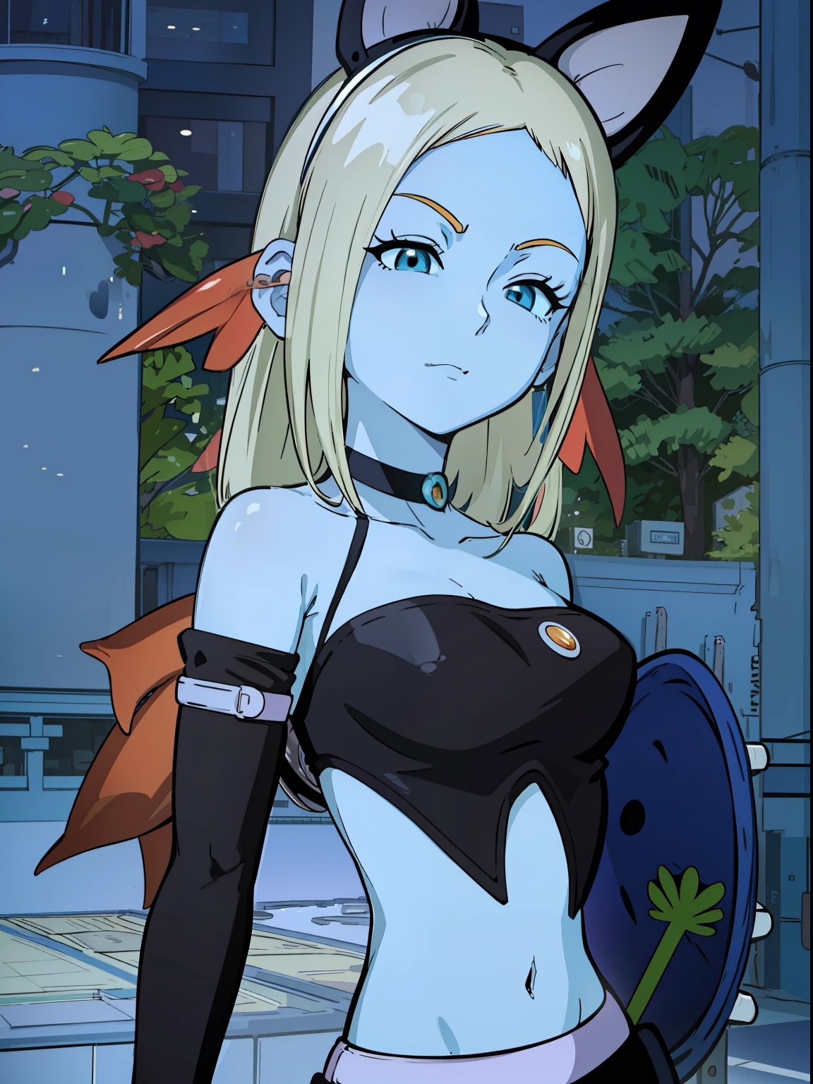 8K, High accuracy, Animated, married woman, Beautiful, a small face, Beautiful, Bright, Eye Highlights, Sexy, Erotic, beautiful line art.
light blue skin, Ears orange fin, Bunny Girl, Bunny suit,Female characters of Akira Toriyama、gals