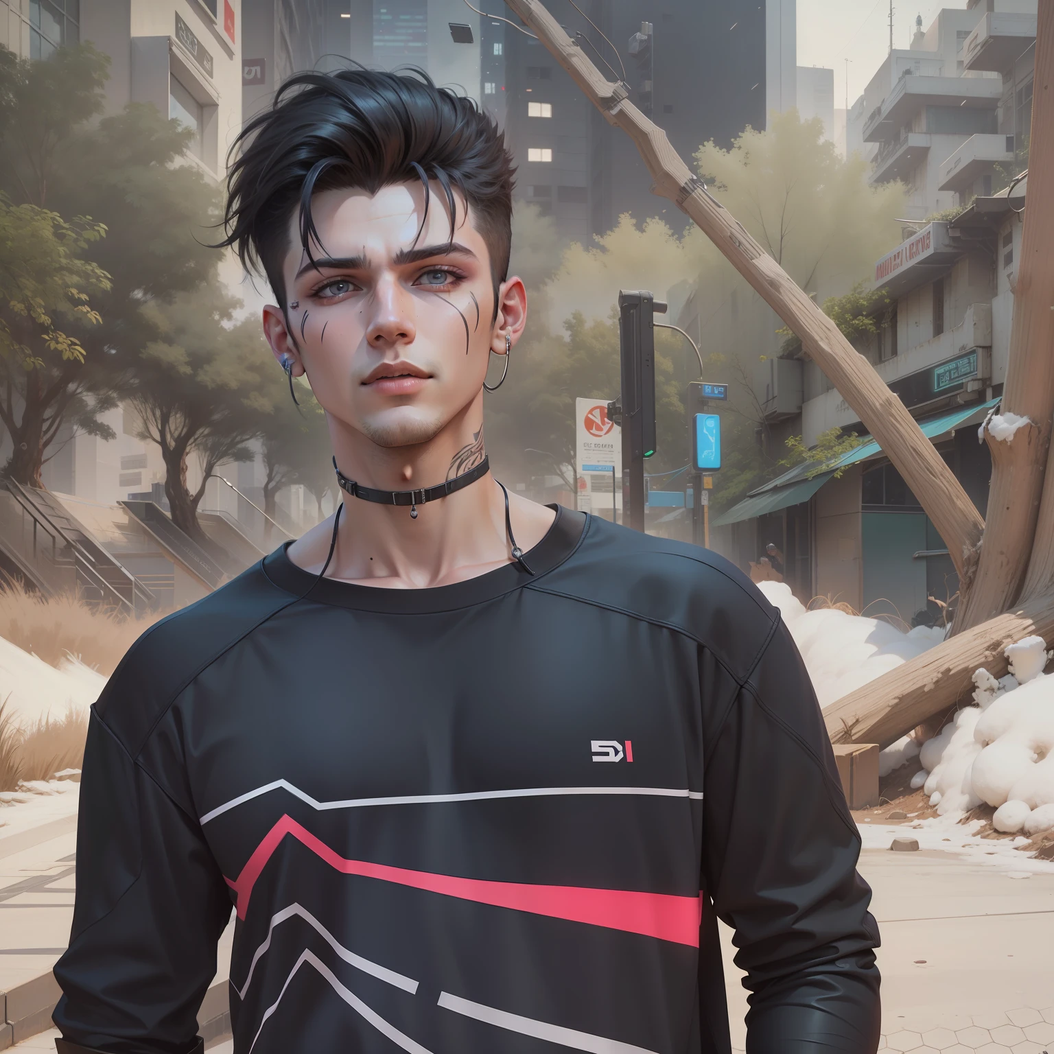 Change background cyberpunk handsome boy, realistic face,8k ,ultra realistic