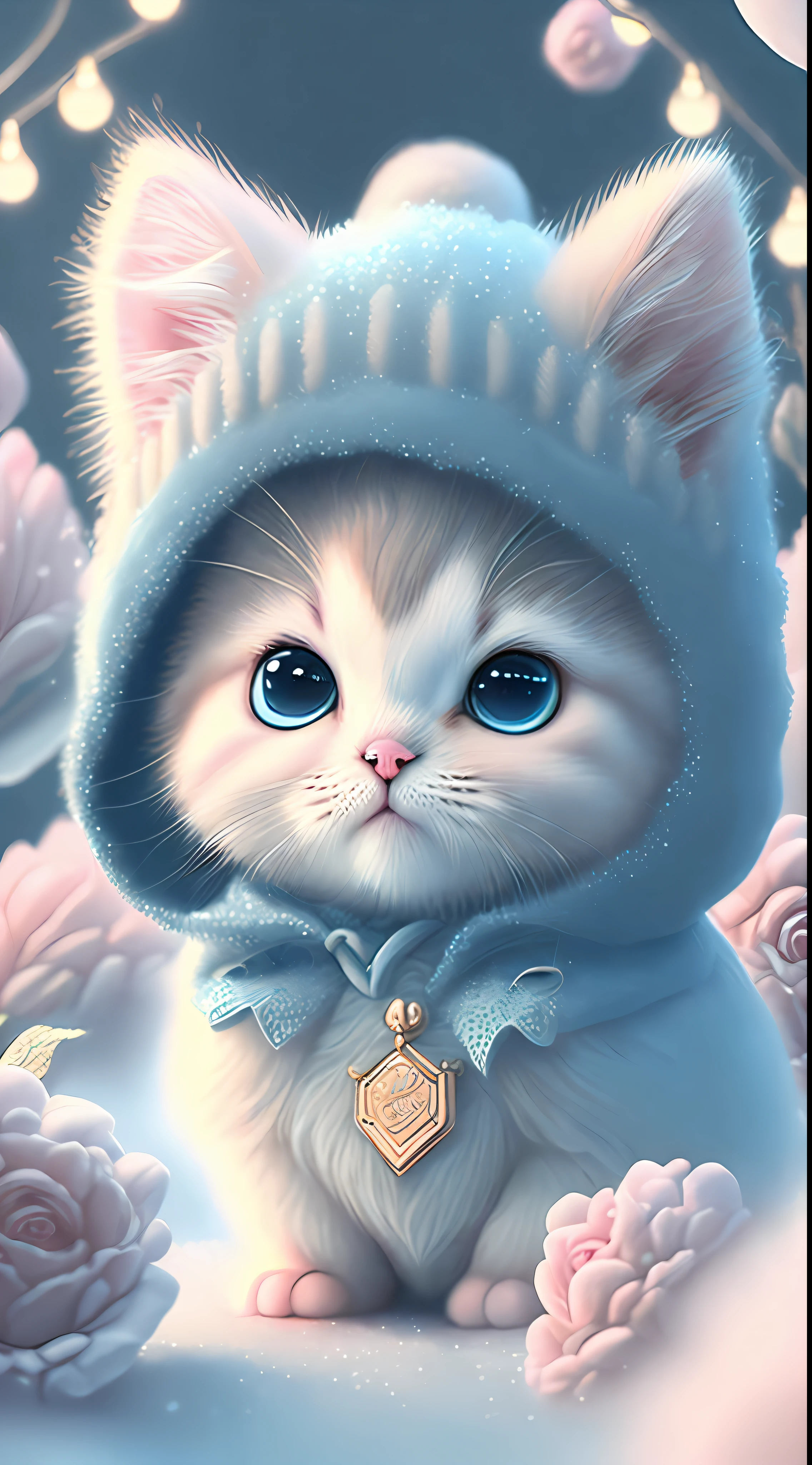 In this ultra-detailed CG art, cute kittens surrounded by ethereal roses, laughter, best quality, high resolution, intricate details, fantasy, cute animals, open mouths, laugh!!