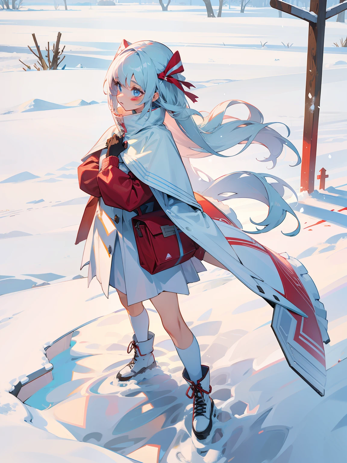 The girl stood in the snow