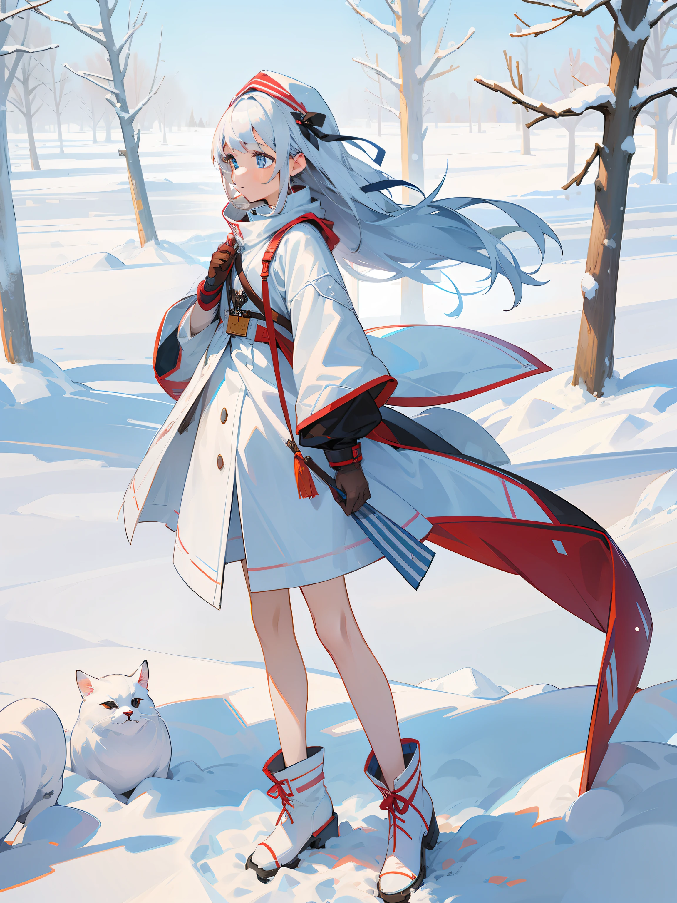 The girl stood in the snow