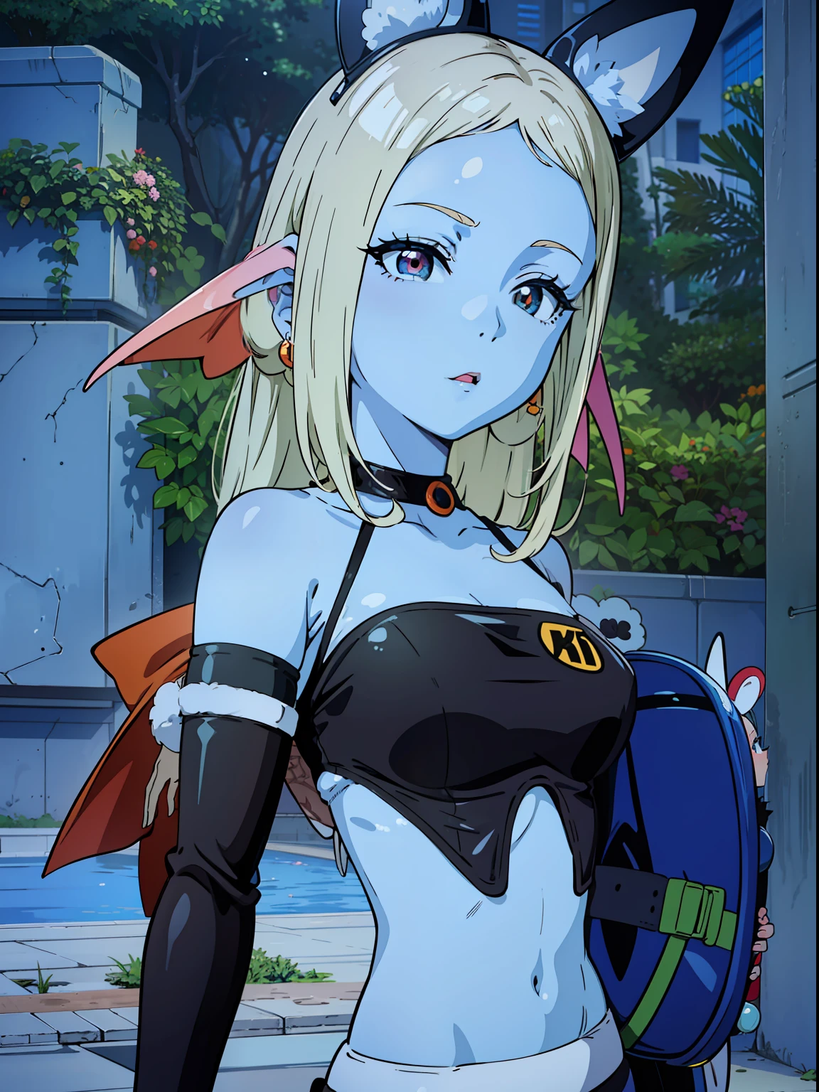 8K, High accuracy, Animated, married woman, Beautiful, a small face, Beautiful, Bright, Eye Highlights, Sexy, Erotic, beautiful line art.
light blue skin, Ears orange fin, Bunny Girl, Bunny suit,Female characters of Akira Toriyama、gals