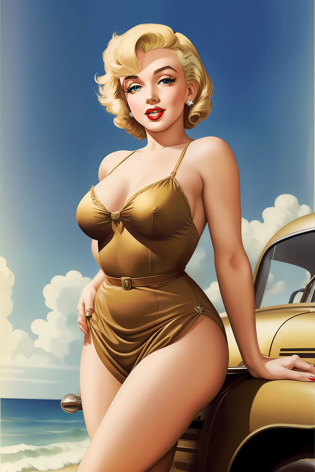 masterpiece, best quality, pin-up girl, ww2, Marilyn Monroe