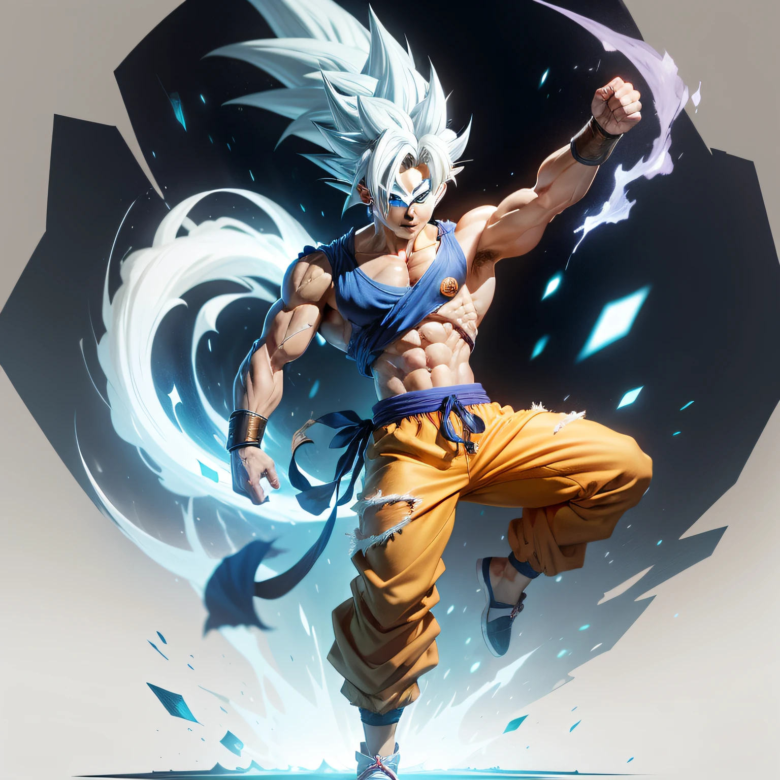 goku, super saiyan, exquisite hair, arm depiction,white and blue hair body, exquistie shoes, eye