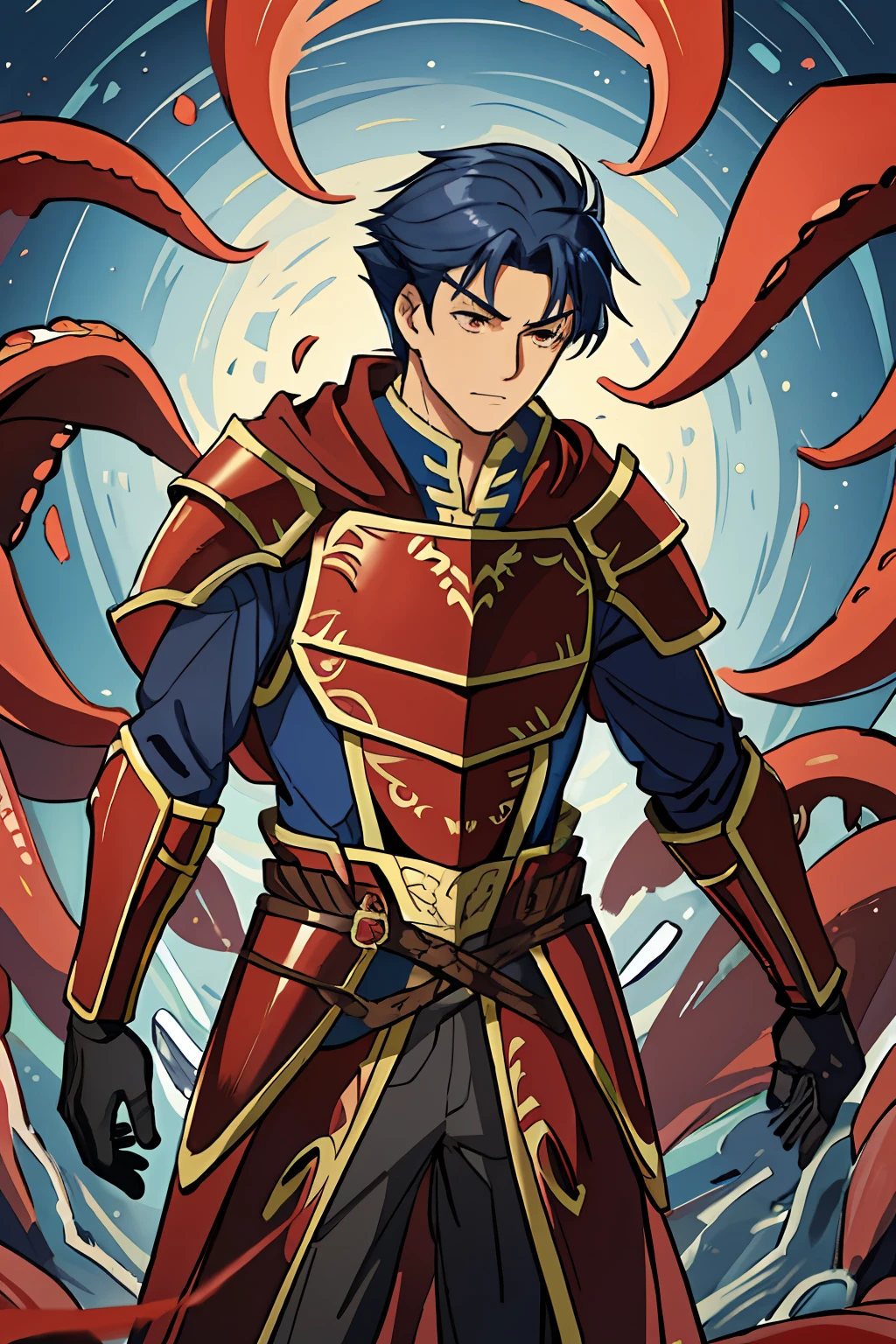 Hector Fey(adult man), 独奏, ember,looking at viewert,hale and hearty,Tough guy,Handsome,Handsome,Tied by tentacles(Mucus-secreting tentacles) ,with her mouth open,drools,perspire,Strong,Magnificent,Tight combat uniform,Armour,Armour,Get wet, mitts, 1 man,weeping,Be red in the face, Male focus,Tentacles wrapped around thighs(Octopus tentacles wrap around thighs), cloaks, Armour, Shoulder armor, Soaked leggings,Wrists bound by tentacles,Waist wrapped around tentacles