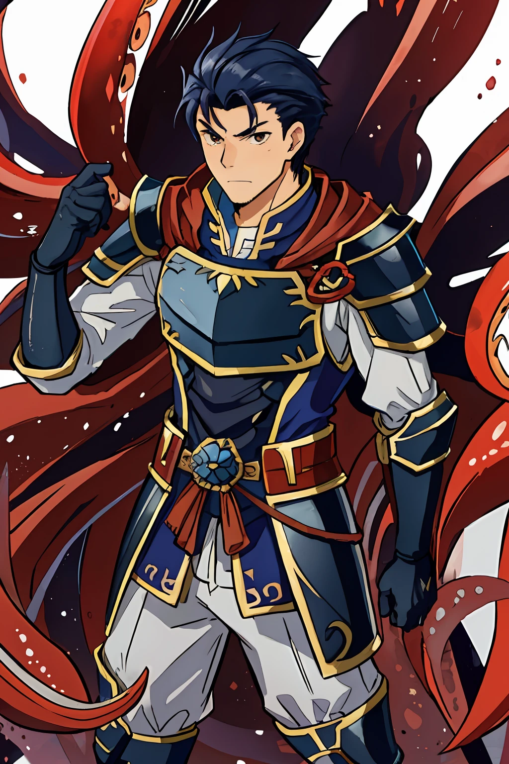Hector Fey（adult man）， 独奏， ember，looking at viewert，hale and hearty，Tough guy，Handsome，Handsome，Tied by tentacles（Mucus-secreting tentacles） ，with her mouth open，drools，perspire，Strong，Magnificent，Tight combat uniform，Armour，Armour，Get wet， mitts， 1 man，weeping，Be red in the face， Male focus，Tentacles wrapped around thighs（Octopus tentacles wrap around thighs）， cloaks， Armour， Shoulder armor， Soaked leggings，Wrists bound by tentacles，Waist wrapped around tentacles