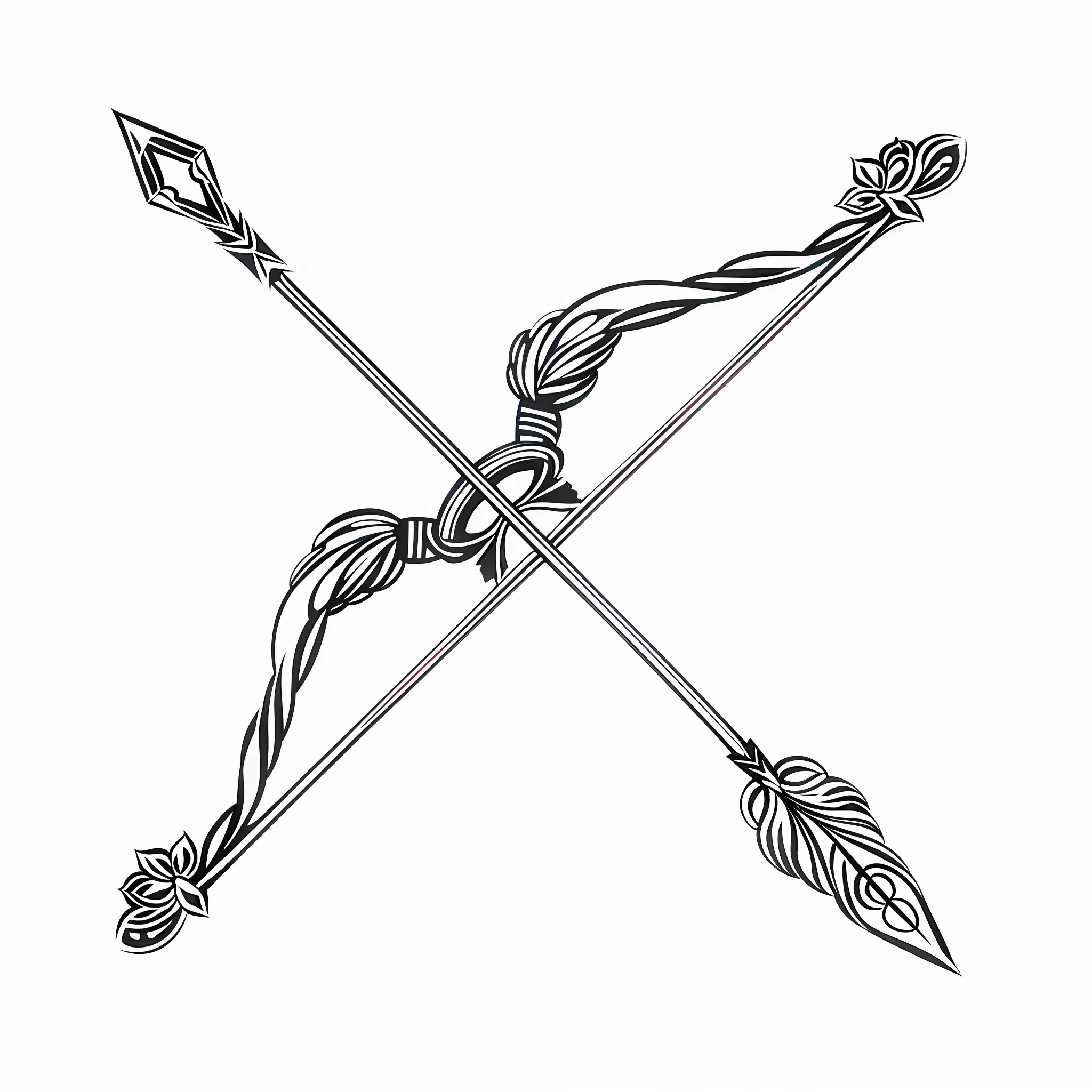 A gorgeous picture of a bow and arrow，line art illustration