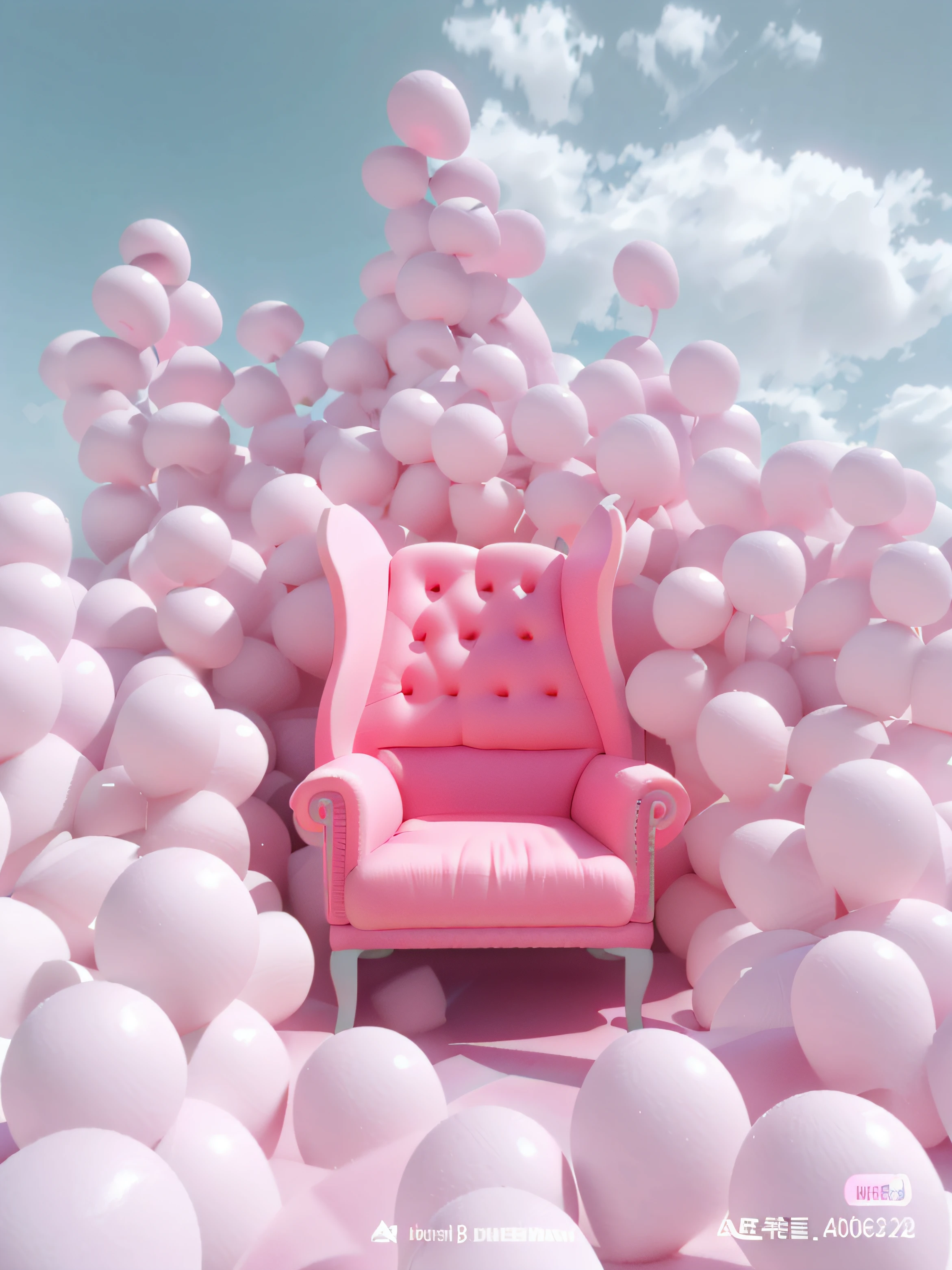 There is a pink chair sitting on the gas court, surreal 3 d render, heaven pink, trend on behance 3 d art, trend on behance 3d art, pink iconic character, rendered in cinema 4 d, Rendered in Cinema4D, made of cotton candy, brightly lit pink room, pink pastels, sitting in a plastic throne