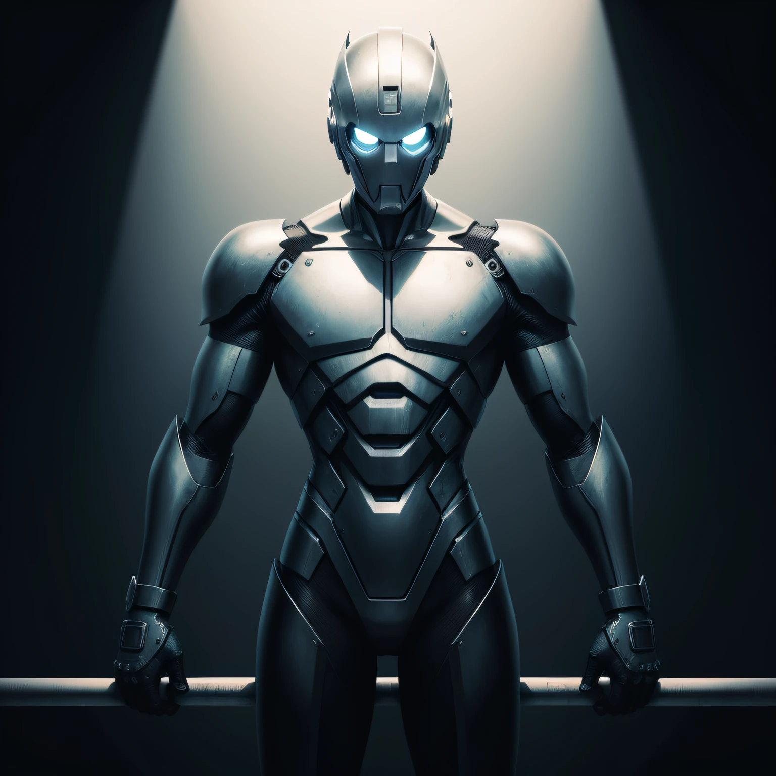 Metal man on a horizontal bar on a black background