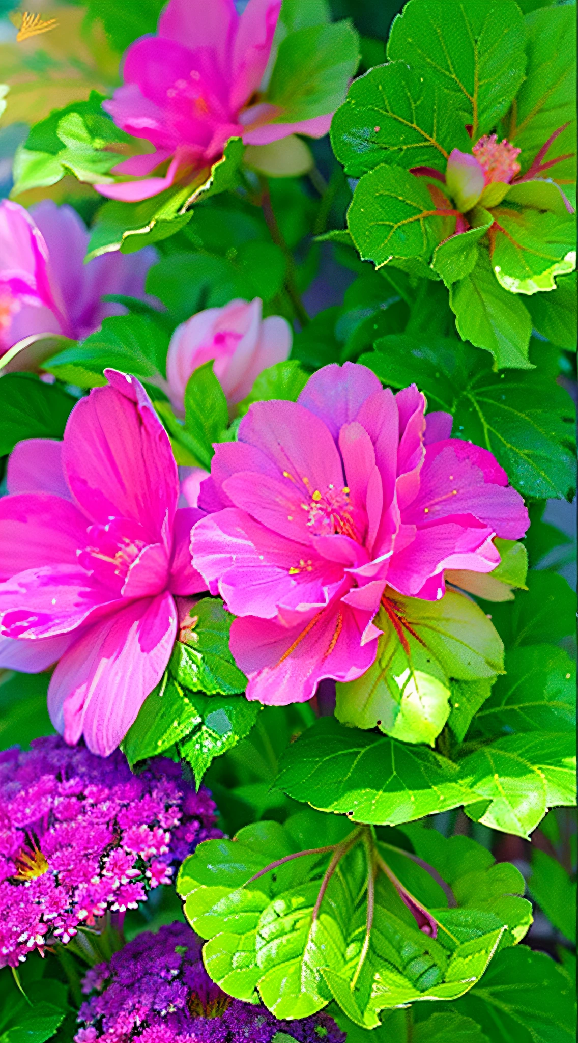 photorealestic,In the middle of a painting is a beautiful begonia,4K HD details,Beautiful digital artwork, detailed flowers , magical colorful flowers, Layered green,beautiful digital painting, wallpaper hd, colorful hd picure, beautiful flowers, elegant digital painting