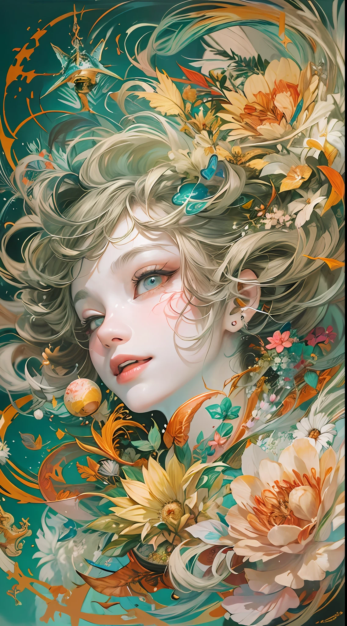 official art, unity 8k wallpaper, ultra detailed, beautiful and aesthetic, masterpiece, best quality, (zentangle, mandala, tangle, entangle), (fractal art, medium breasts, looking at camera, naked, big eyes, wide smile, hand bra, handbra:1.3) , 1girl, extremely detailed, dynamic angle, the most beautiful form of chaos, elegant, a brutalist designed, vivid colours, romanticism, by james jean, roby dwi antono, ross tran, francis bacon, michal mraz, adrian ghenie, petra cortright, gerhard richter, takato yamamoto, ashley wood, atmospheric, ecstasy of musical notes, streaming musical notes visible , ear wolf, flower effect , flower background , (water splash) ,