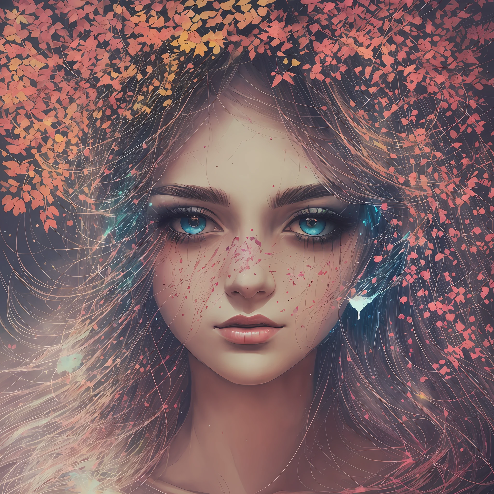 woman with agnes cecile, glowing design, pastel colors, ink drops, autumn lights